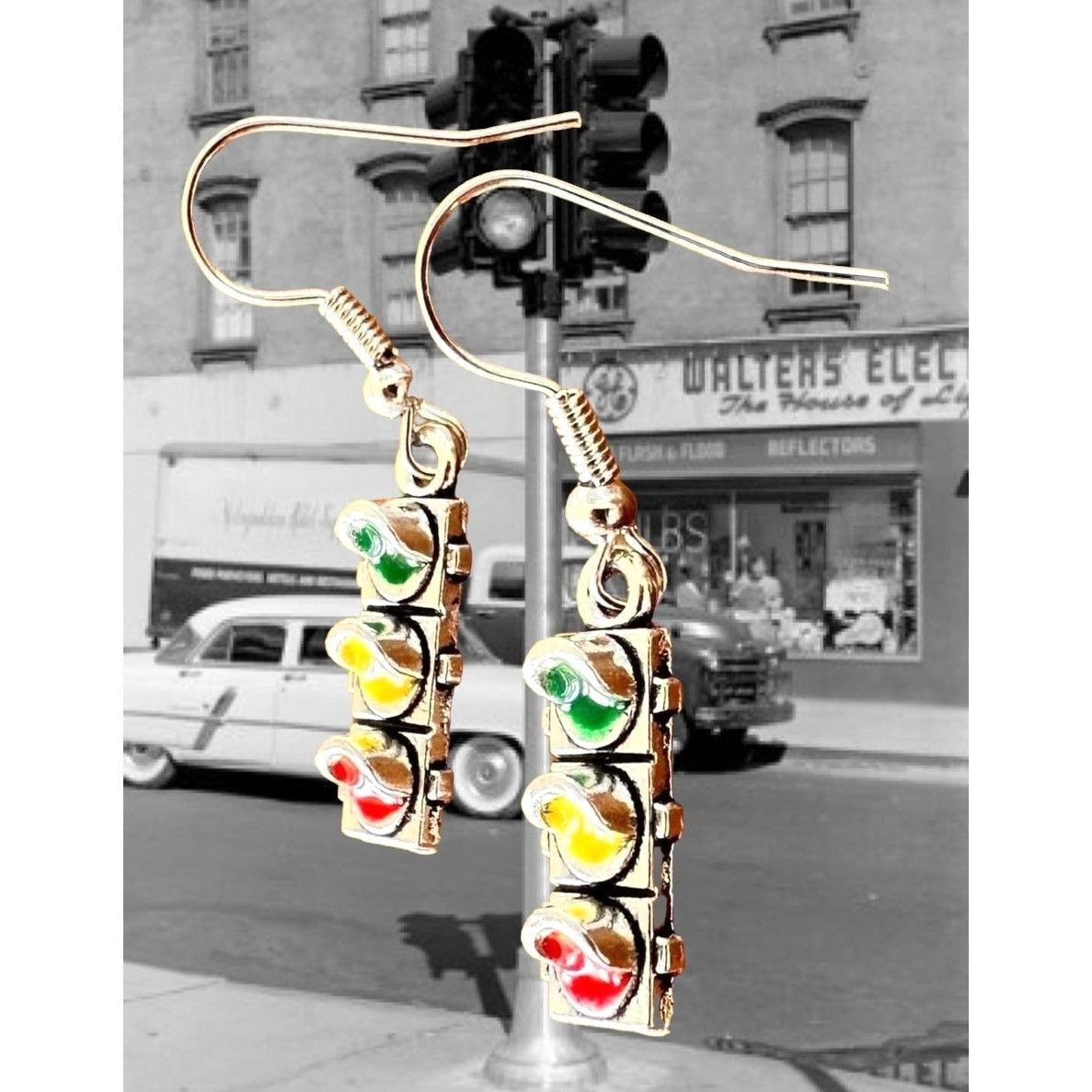 Handmade Traffic Light Earrings Signal New Dangle Hooks Stop Wait Go Size ONE SIZE - 7 Thumbnail