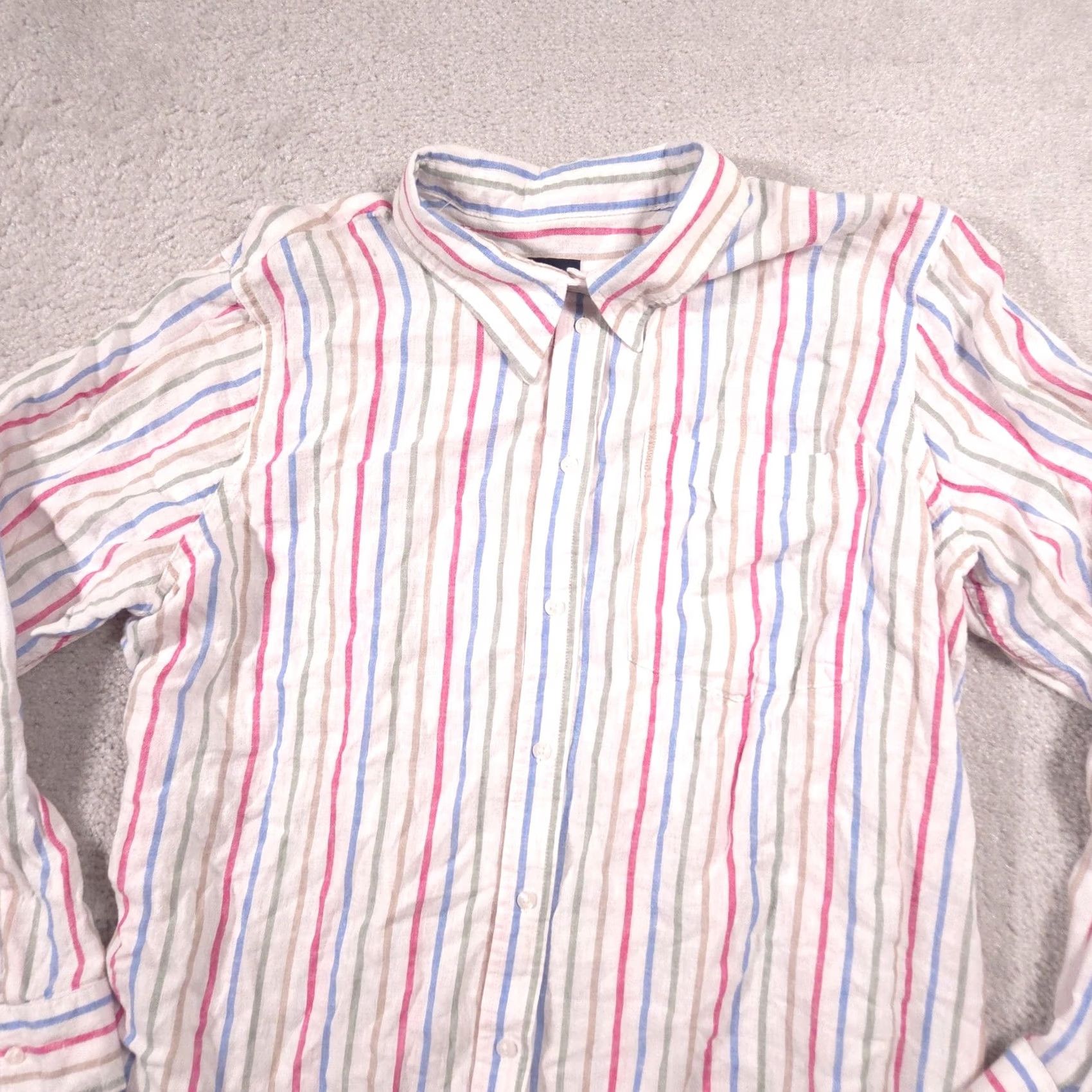 Gap Gap Shirt Mens XL White Striped Linen Blend Button Front Long Sleeve Casual Size US XL / EU 56 / 4 - 2 Thumbnail
