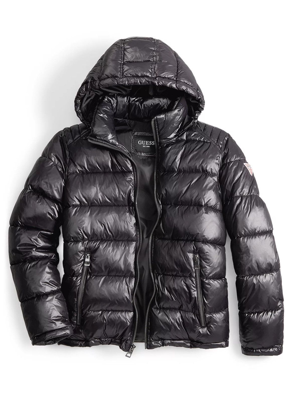image of Guess High Shine Puffer in Black, Men's (Size Small)