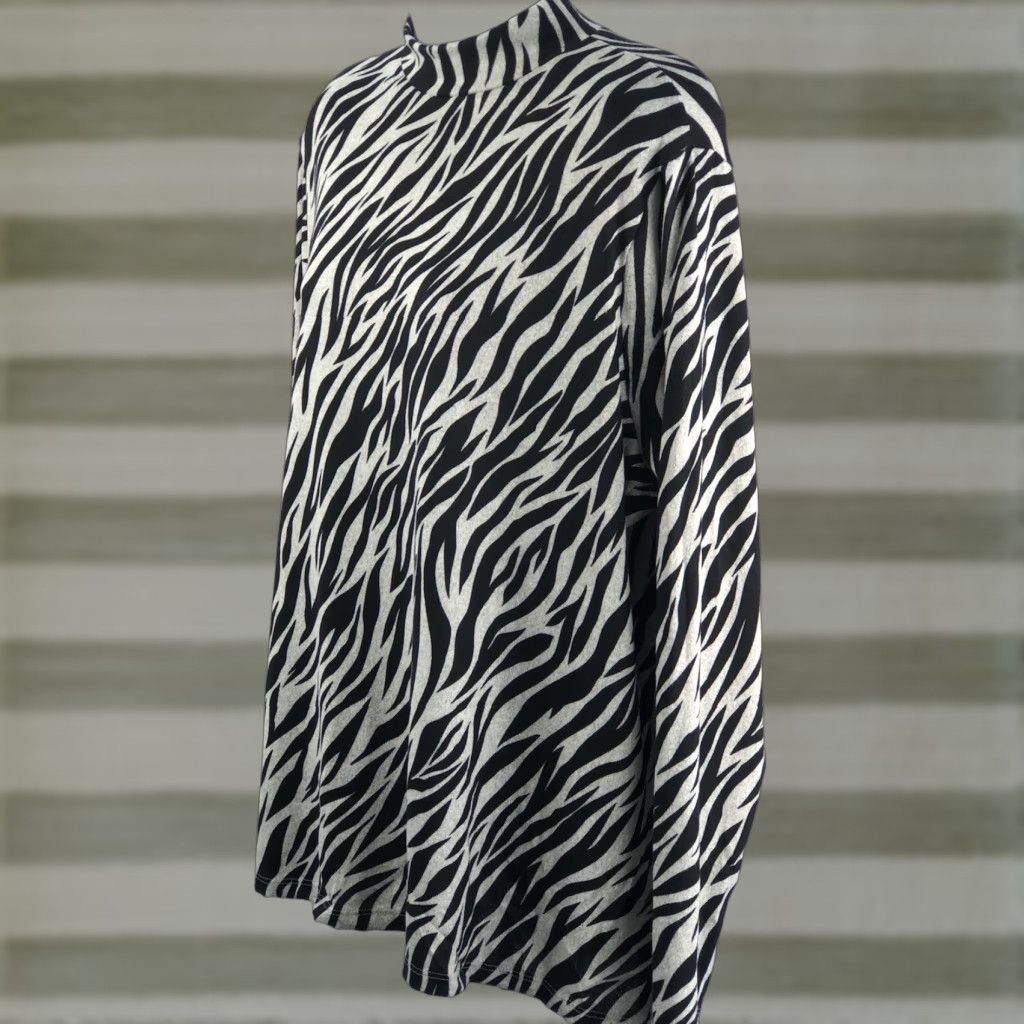 Vintage Terra & Sky Mock neck Sweater 1X Black Long Sleeve Zebra Light Knit Wool? Size XL / US 12-14 / IT 48-50 - 1 Thumbnail