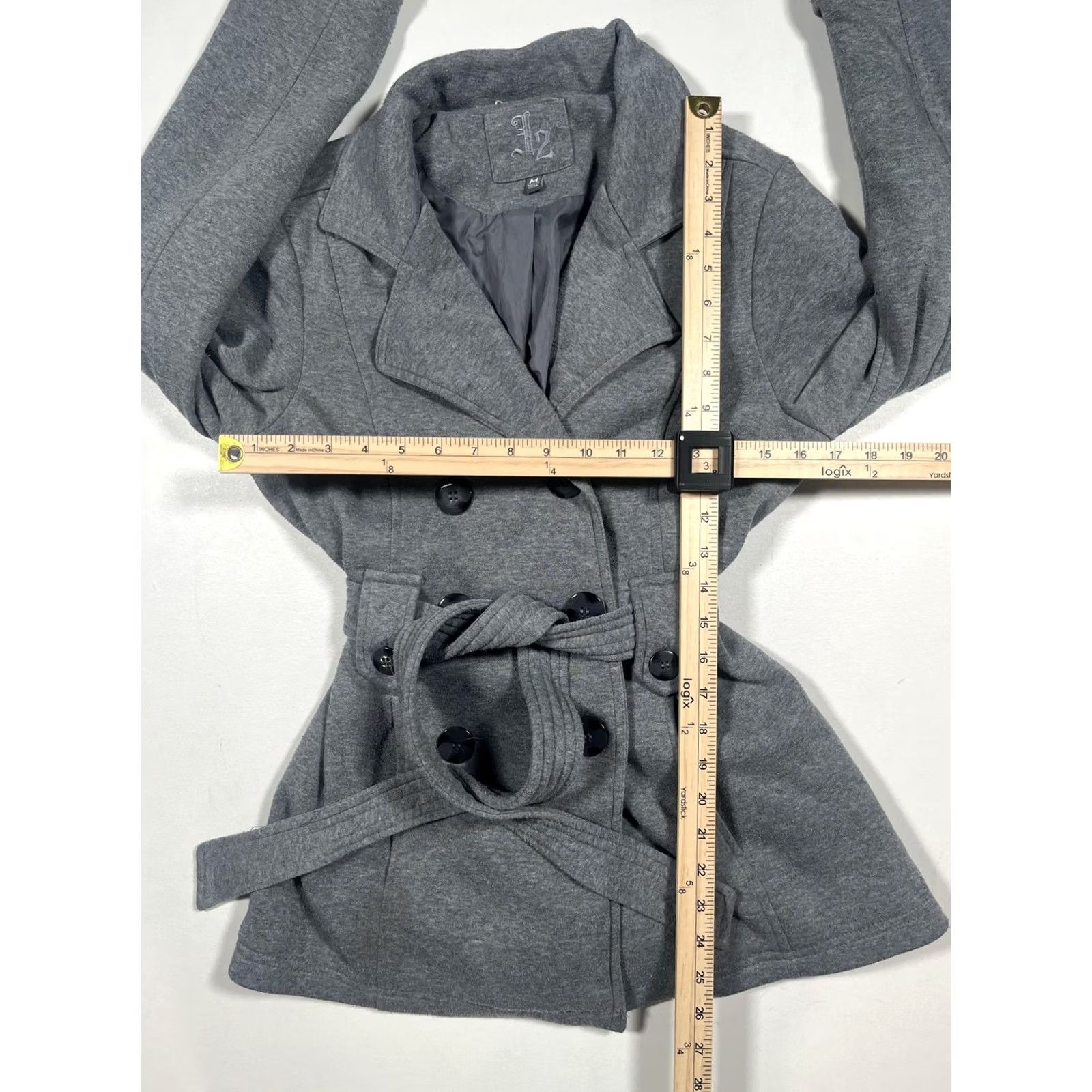 Vintage J2 Joe Jou Belted Coat Womens Medium Gray Fleece Trench Mid Length Button Lined Size M / US 6-8 / IT 42-44 - 4 Thumbnail