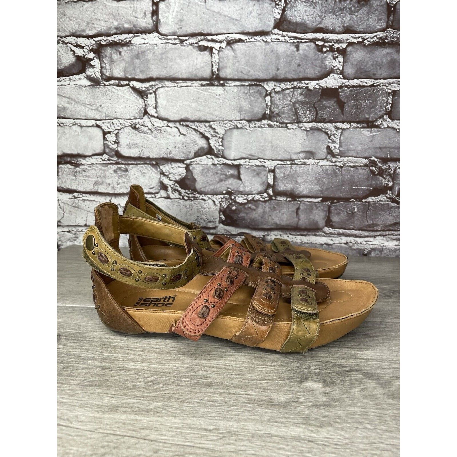 Other Earth Kalso Empire Bat Brown Leather Green Ankle Strap Wedge Size US 7.5 / IT 37.5 - 20 Thumbnail