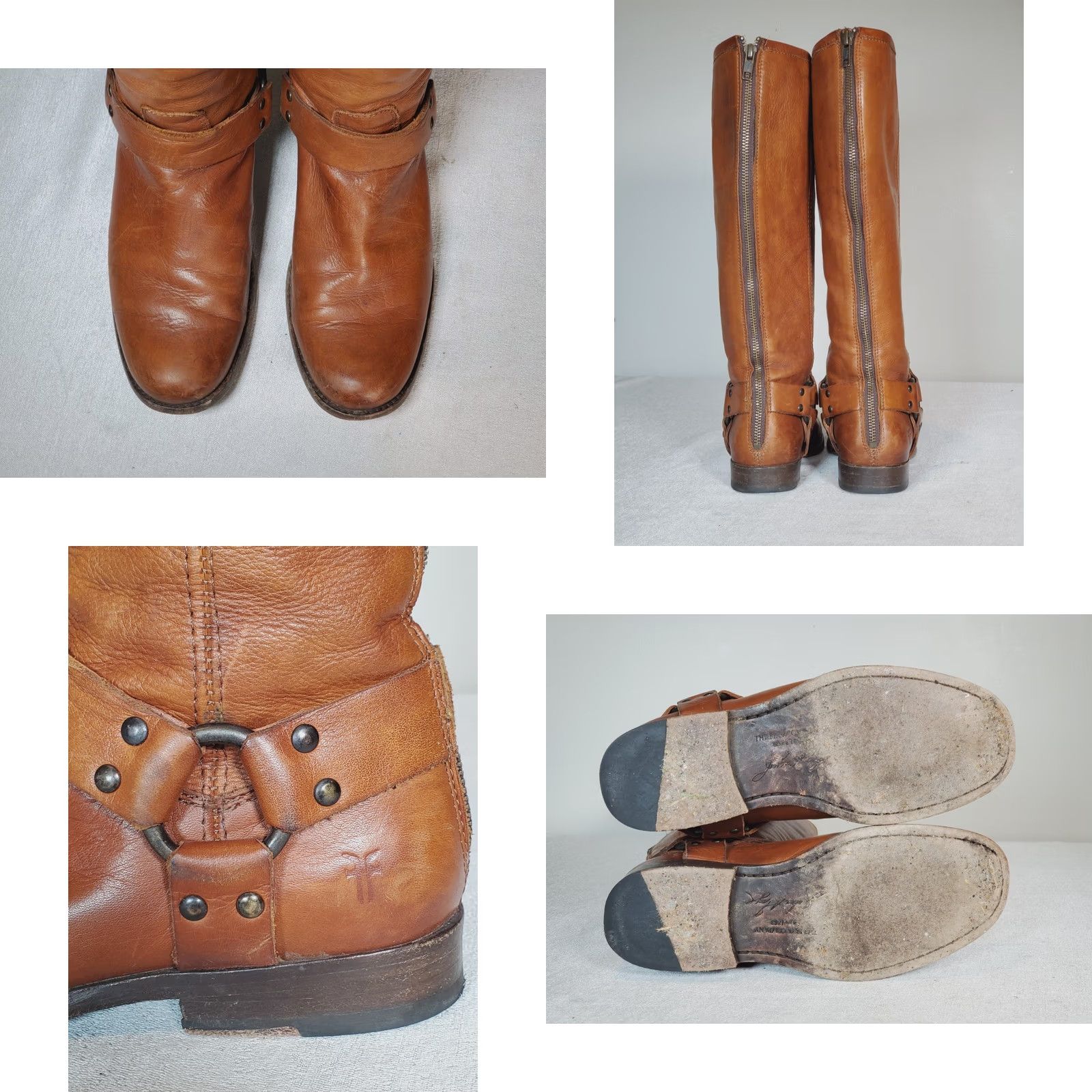 Frye FRYE Phillip Harness Tall Riding Boots Whiskey Brown Leather 76849 Women US 7 B Knee High Zip Leather Block Heel Boots Size US 7 / IT 37 - 8 Thumbnail