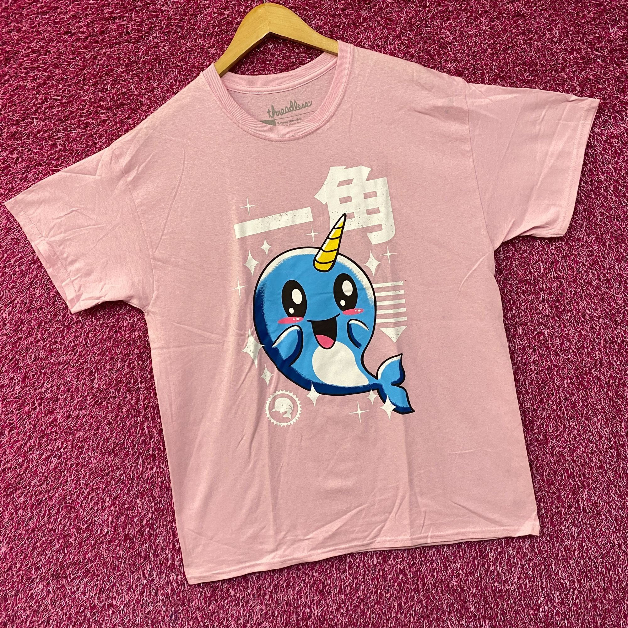 Threadless Kawaii Narwhal - Kaku "Horn" - Cute Graphic Pink T-Shirt Lar Size US L / EU 52-54 / 3 - 3 Thumbnail