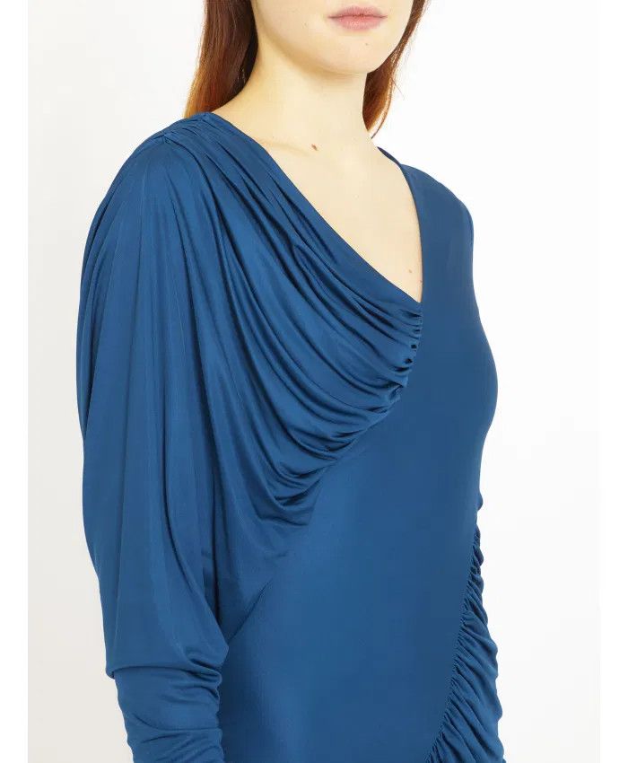 Saint Laurent Paris o1tp1o1224 Draped Dress In Jersey in Blue Size M / US 6-8 / IT 42-44 - 4 Thumbnail