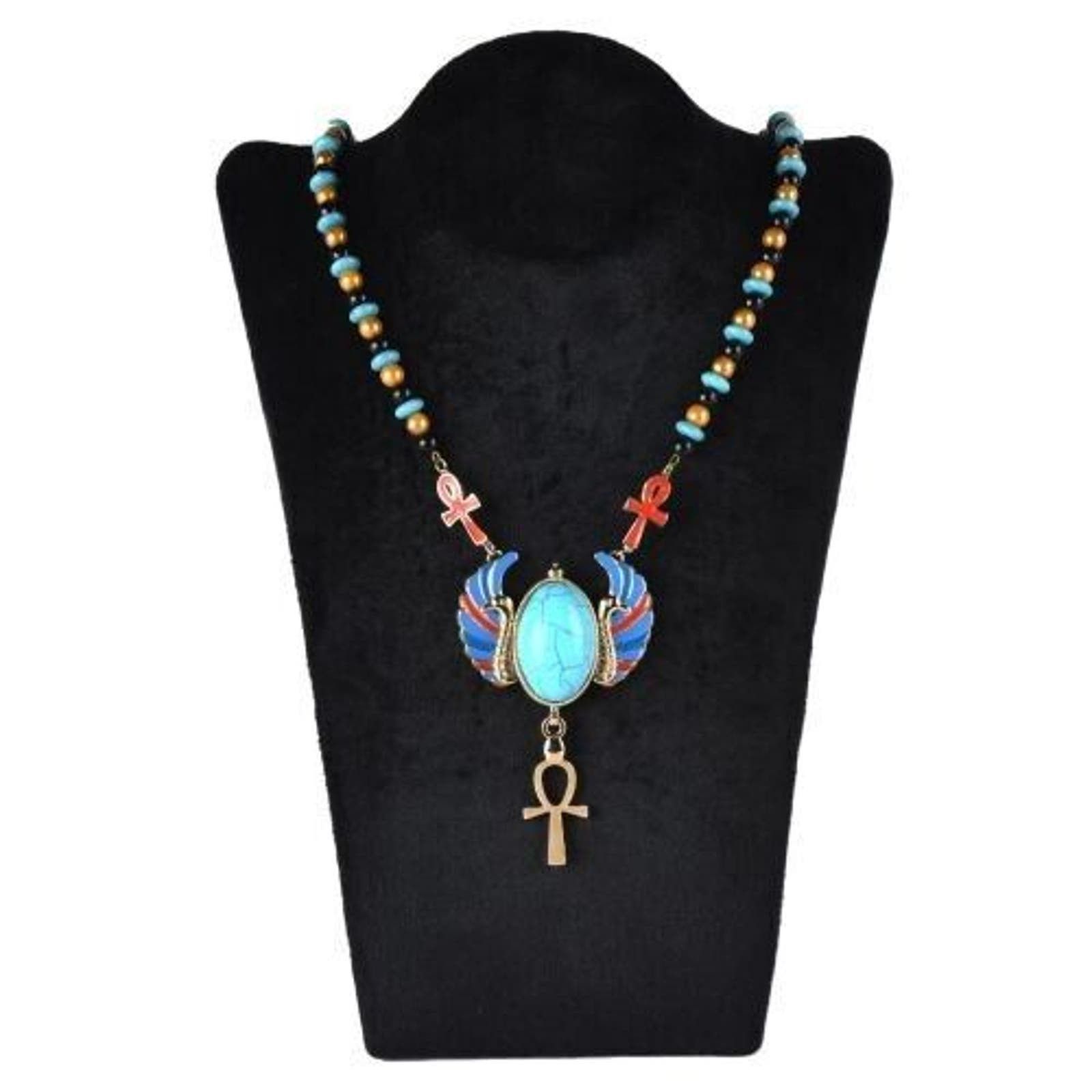 image of Name Ancient Egyptian Scarab Women Necklace in Blue