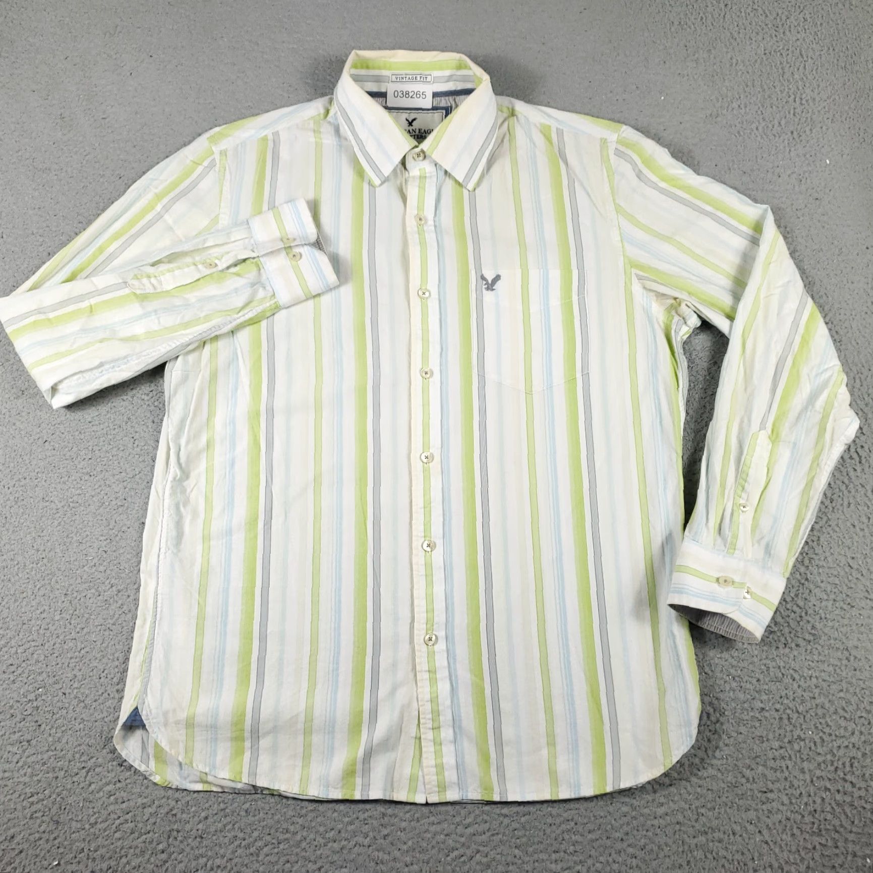American Eagle Outfitters Shirt American Eagle Mens Large Yellow/Green White Striped Button Up Long Sleeve Size US L / EU 52-54 / 3 - 3 Thumbnail
