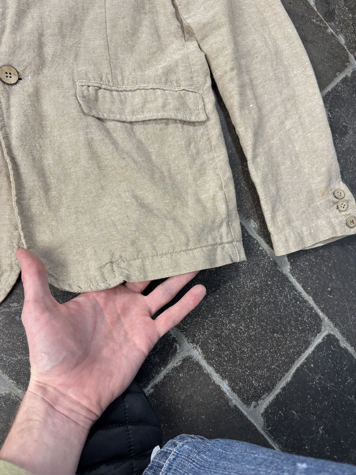 Japanese Brand 1990s Vintage Linen Blazer Suit Jacket Jungle Storm Japan Size 34R - 14 Thumbnail