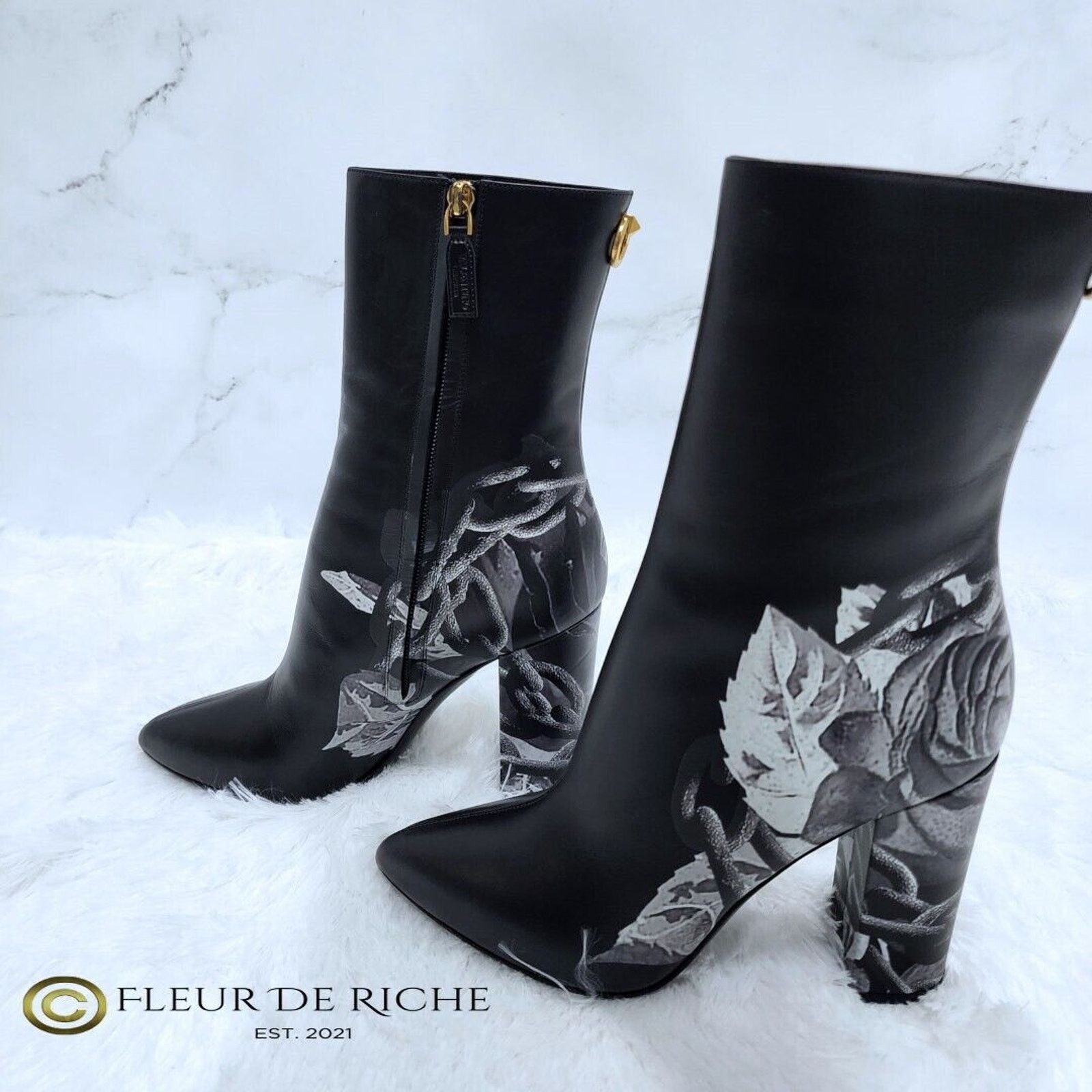 Valentino Valentino x Undercover Black Rose Leather Ankle Boots Size US 7.5 / IT 37.5 - 4 Thumbnail