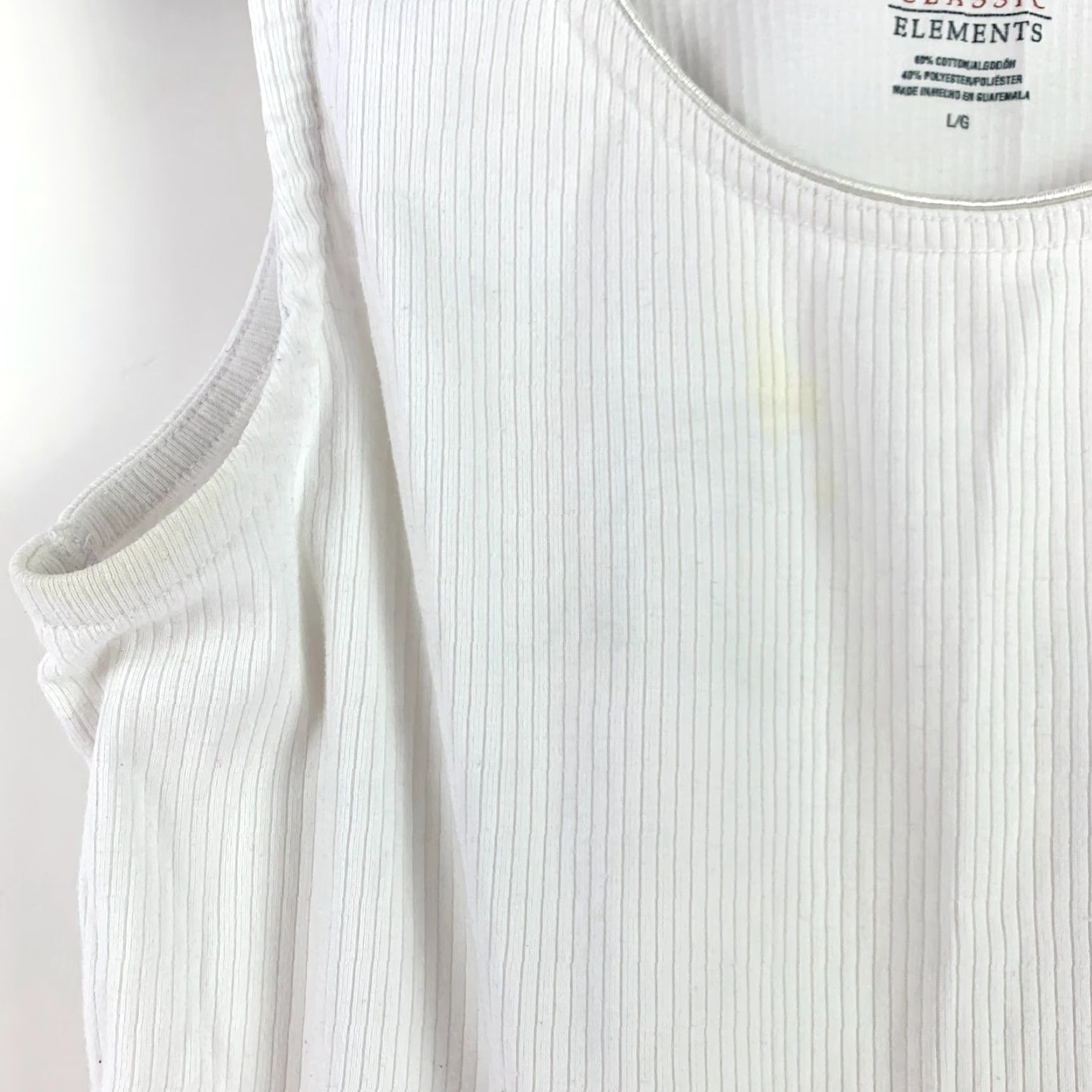 Vintage Classic Elements Solid White Ribbed Tank Top Basic Shirt Womens Large Size L / US 10 / IT 46 - 4 Thumbnail