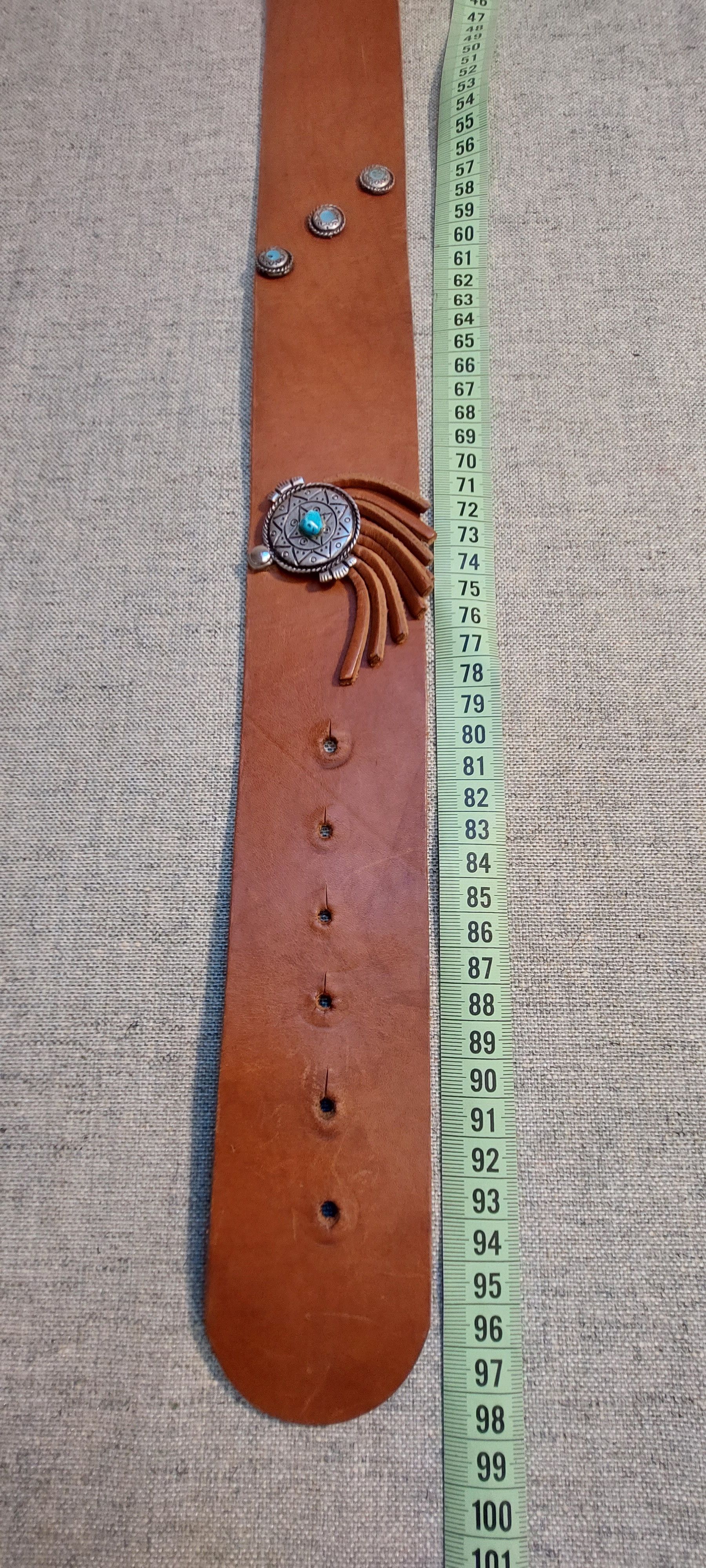 Vintage Vintage Western Leather Belt w/ Turquoise Conchos Size ONE SIZE - 3 Thumbnail