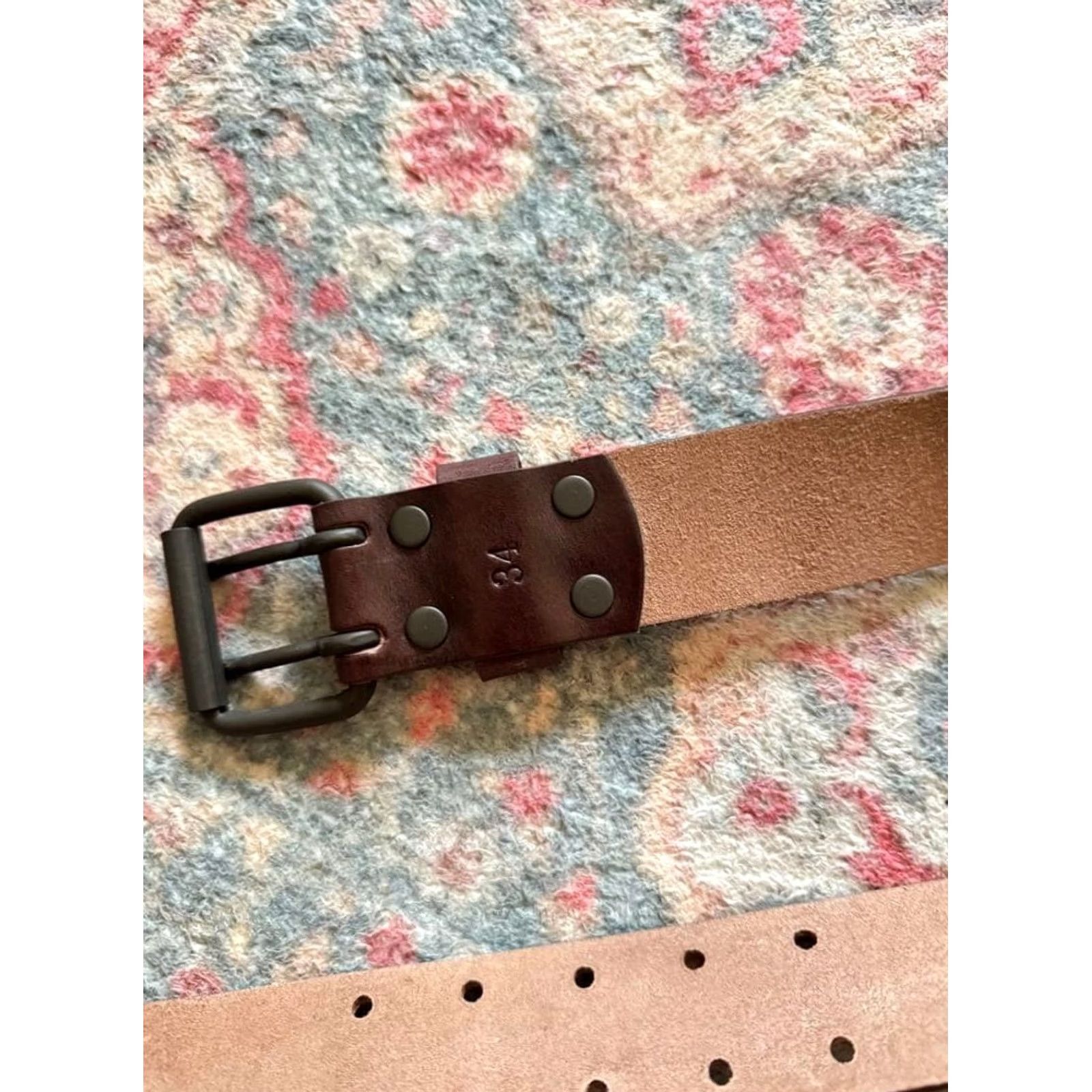 Ralph Lauren VINTAGE RRL RALPH LAUREN STYLE LEATHER BELT SIZE 34 BROWN BRASS LOGO MEN USED Size 34 - 6 Thumbnail
