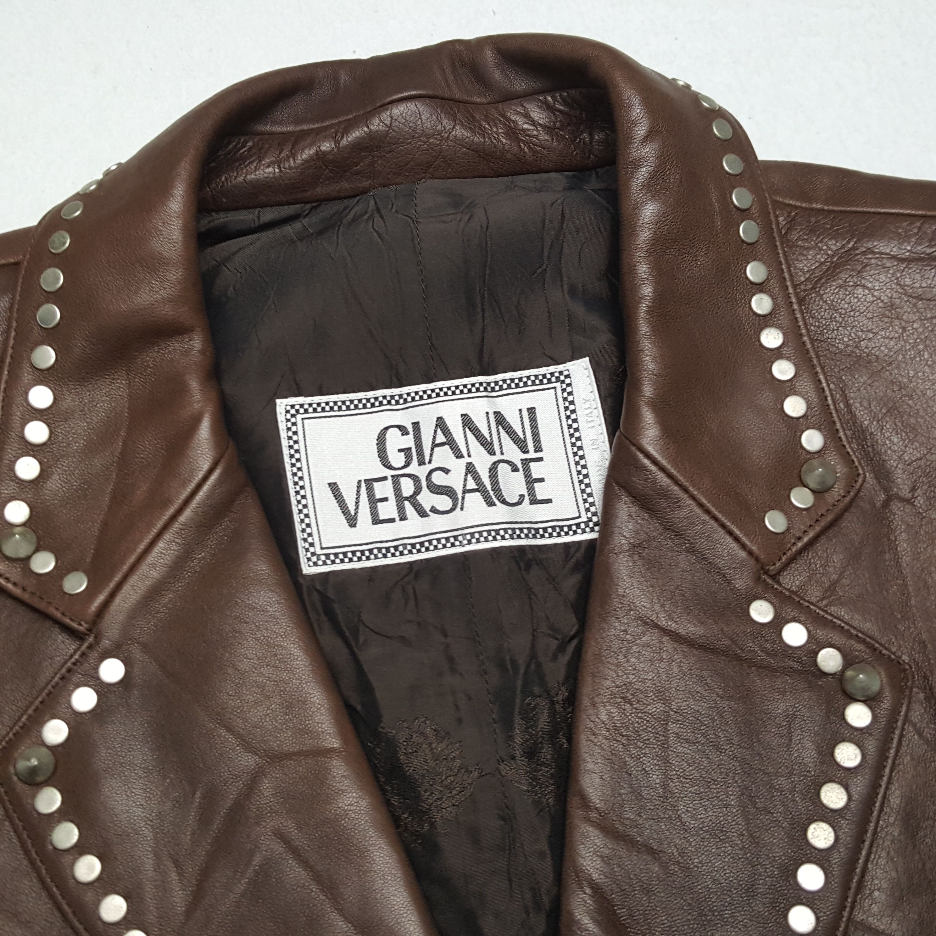 Versace × Vintage Vintage GIANNI VERSACE Italian Fashion Brand Leather Blazer Size 38R - 10 Thumbnail