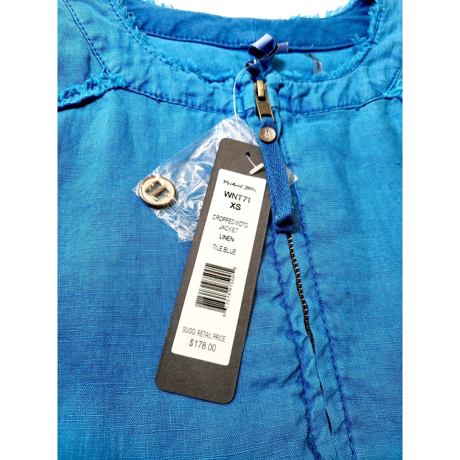 Michael Stars NWT MICHAEL STARS Cropped Moto 100% Linen Jacket Blue XS Size XS / US 0-2 / IT 36-38 - 2 Thumbnail