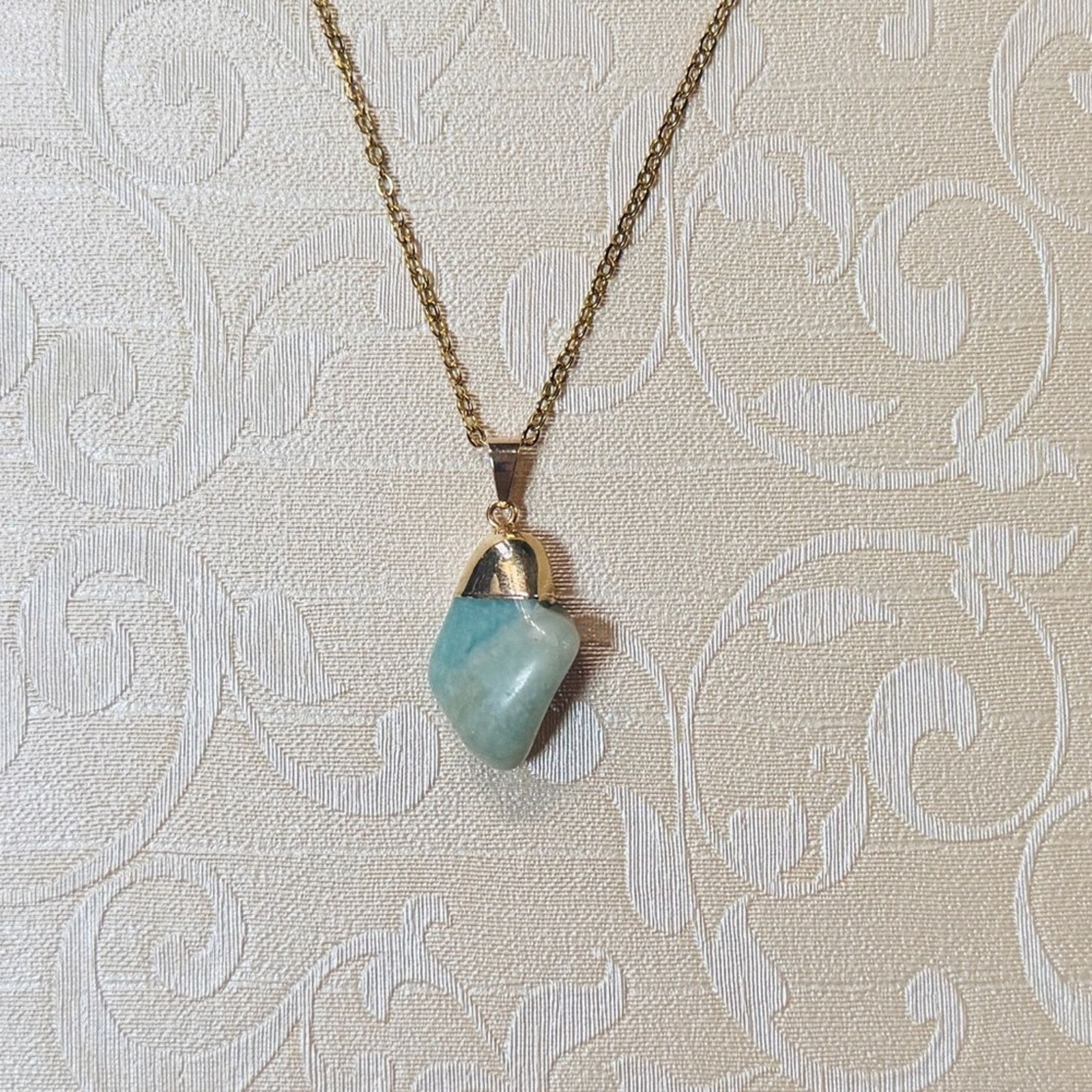 Handmade Gold Tone Necklace with Amazonite Pendant Size ONE SIZE - 1 Thumbnail