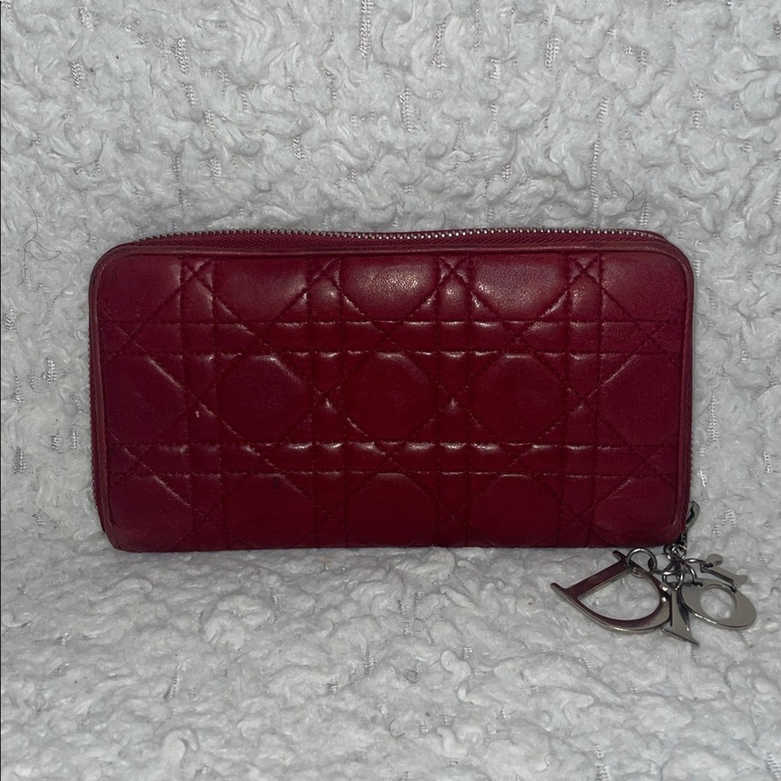 Dior Dior Lady Dior Voyageur Cannage Zip Wallet Red Size ONE SIZE - 4 Thumbnail