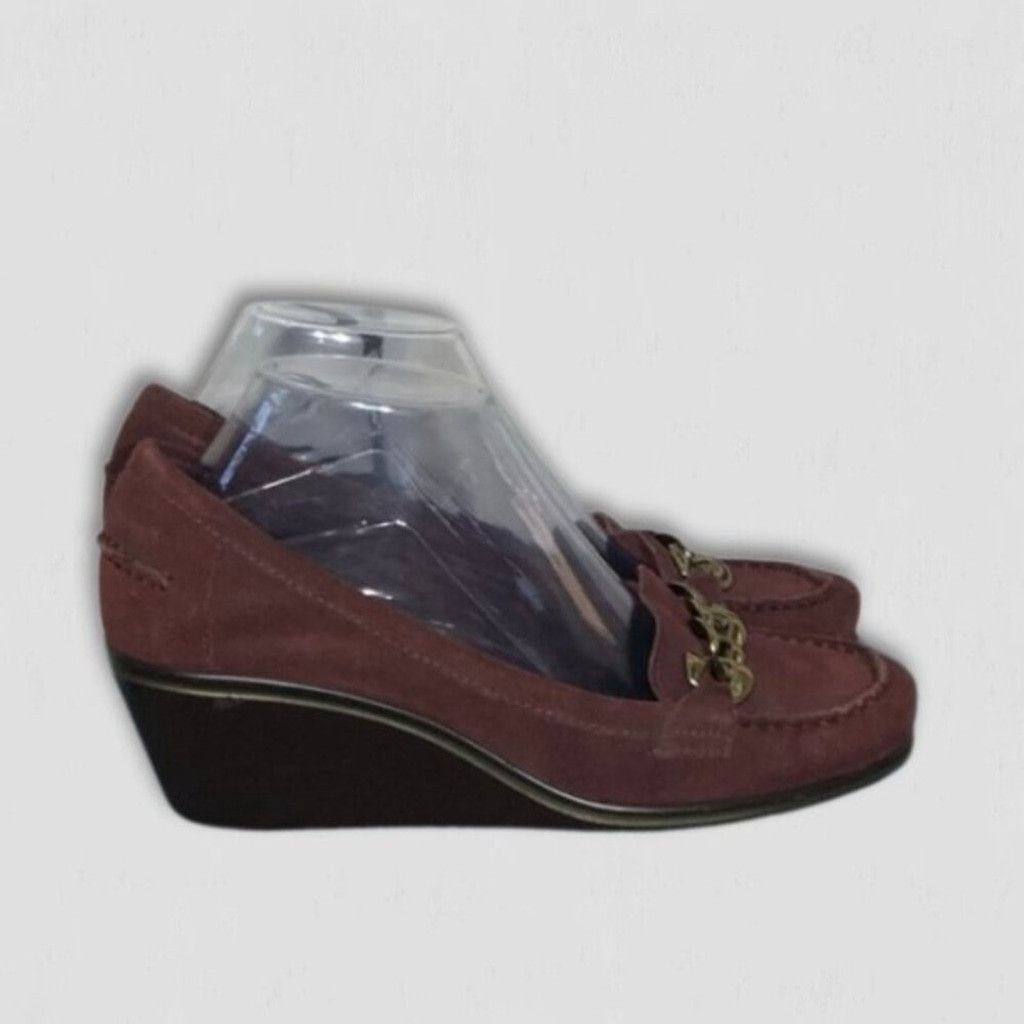 Vintage Arturo Chiang Wedge Loafers Suede Leather Burgundy sz US 8 Size US 8 / IT 38 - 3 Thumbnail