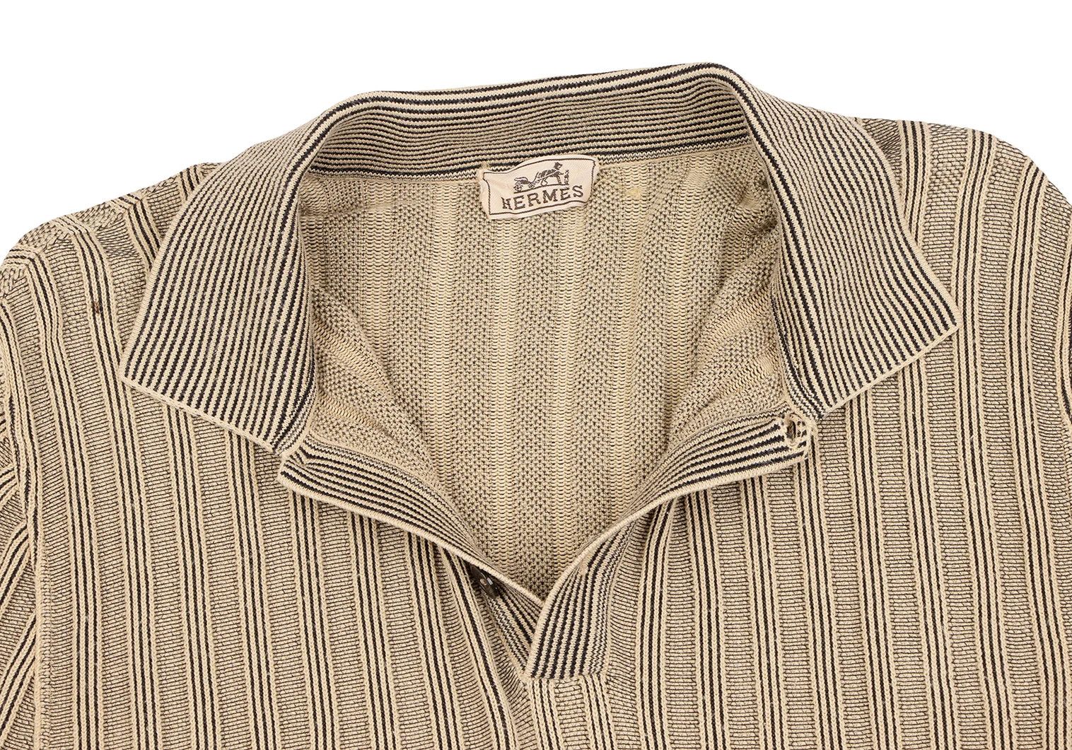 Hermes Cotton Stripe Knit Polo Shirt in Beige and Black Size US M / EU 48-50 / 2 - 7 Thumbnail
