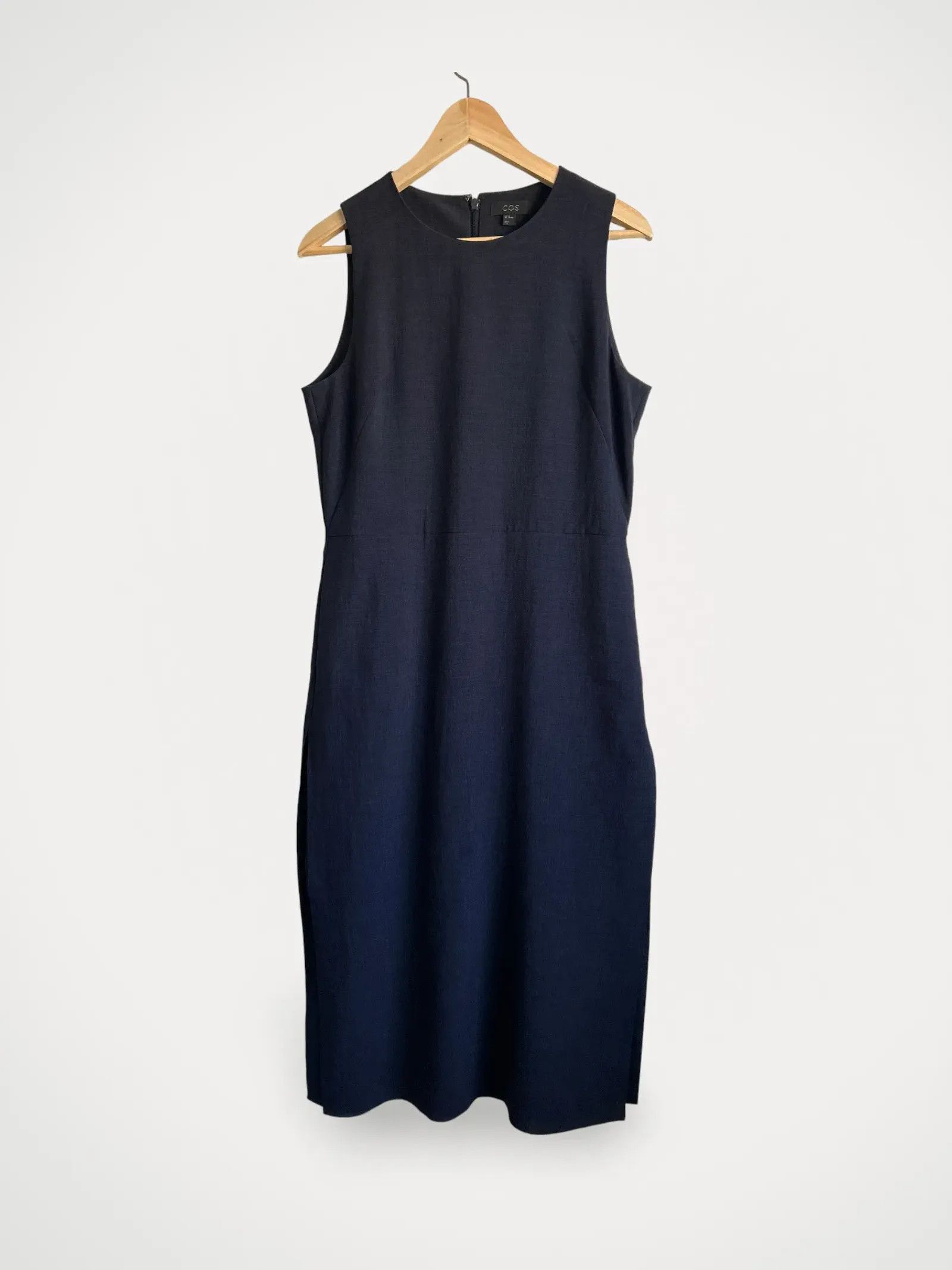 cos dark blue dress COS Navy Blue Cotton Cut-out Midi Dress UK 8 – Reliked