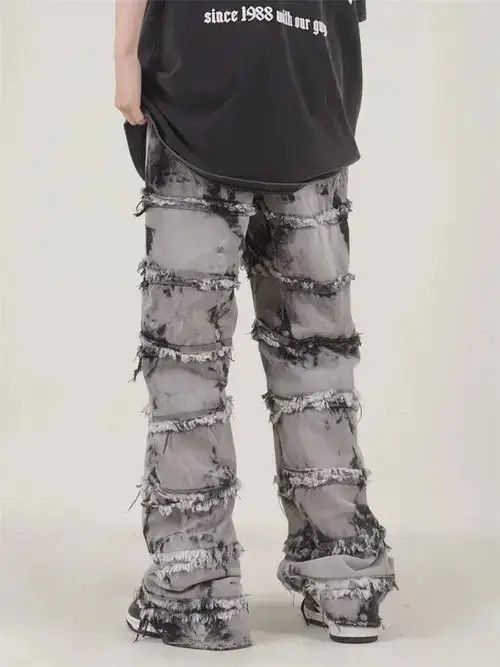Jean Striped Tassel Frayed Straight Baggy Jeans Size US 32 / EU 48 - 3 Thumbnail