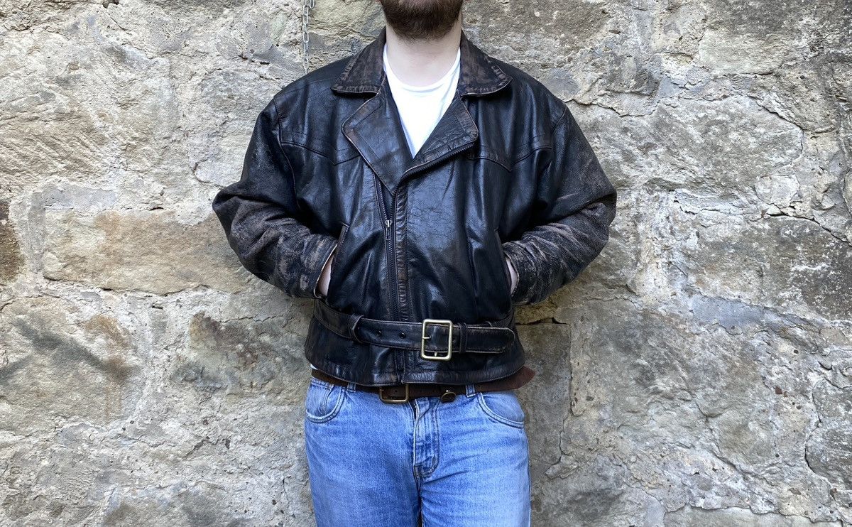 Vintage Retro style 50s Motorcycle Distressed Leather Biker Jacket Size US XL / EU 56 / 4 - 17 Thumbnail
