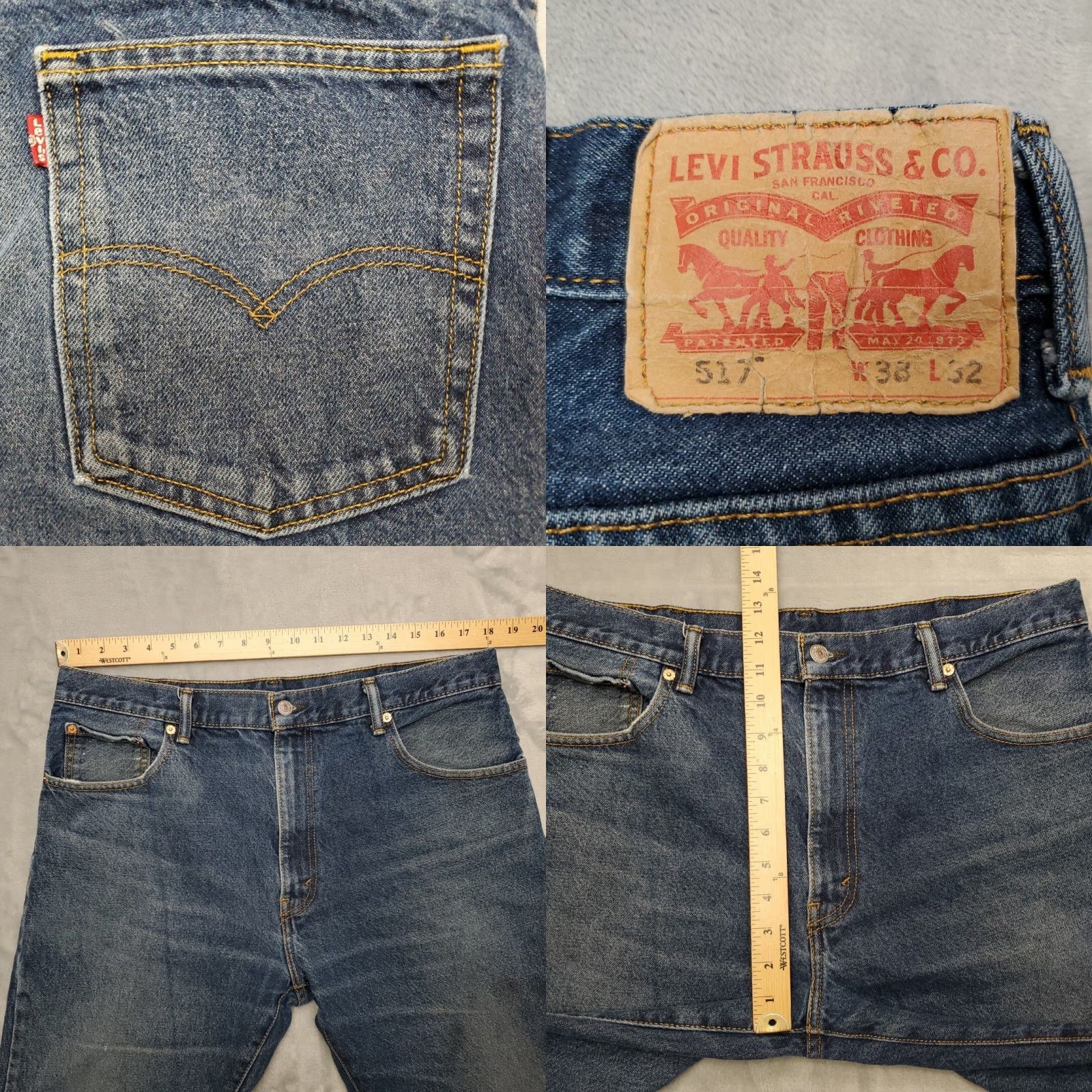 Denime VINTAGE Levis 517 Jeans Mens 38x32 Blue Faded Denim 100% Cotton Classic Bootcut Pants Size US 38 / EU 54 - 9 Thumbnail