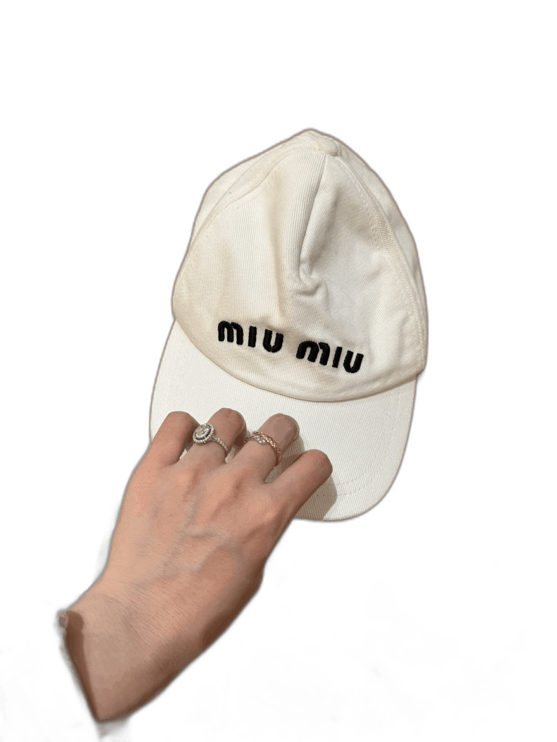 Miu Miu Miu Miu White Cap with Black Logo Size ONE SIZE - 1 Thumbnail
