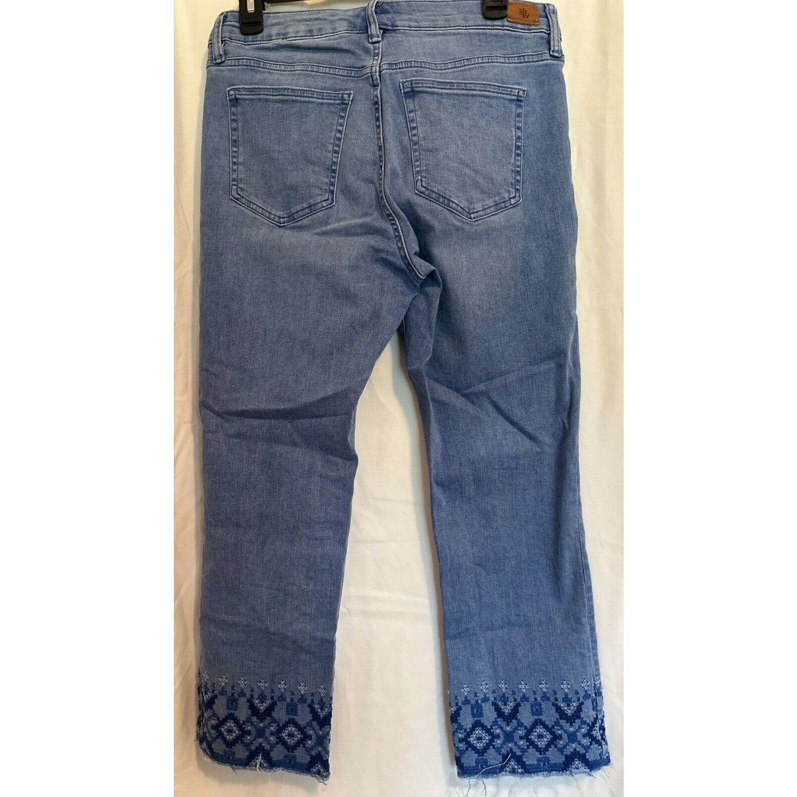 Lauren Ralph Lauren Lauren "Ralph Lauren" Embroidered Hem Cropped Blue Jeans Sz8 Size 29" - 10 Thumbnail
