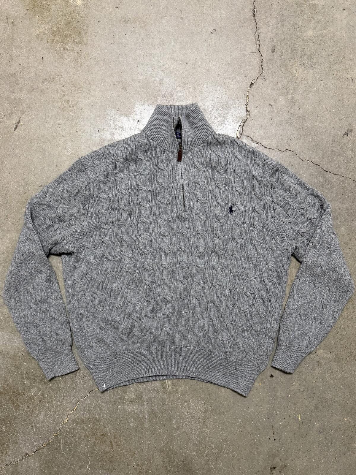Polo Ralph Lauren Polo Ralph Lauren Cable Knit Quarter Zip Gray Sweater Size US XL / EU 56 / 4 - 1 Thumbnail