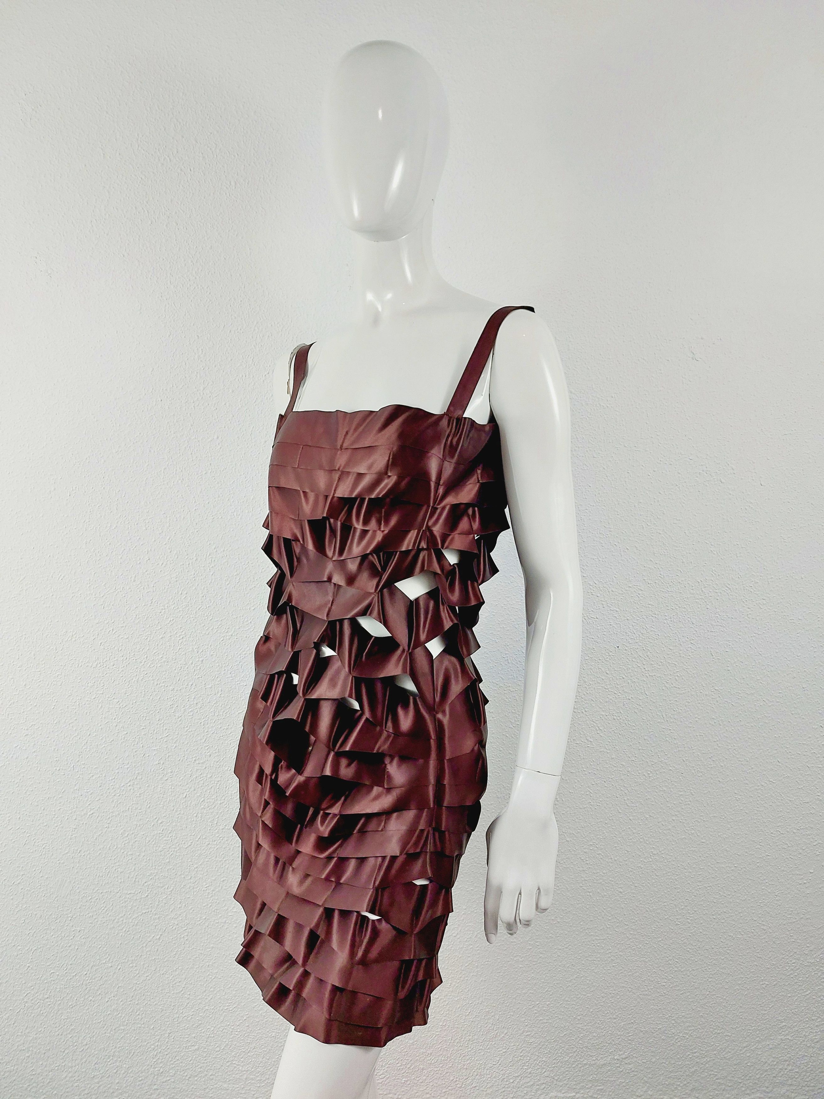 Issey Miyake Vintage Issey Miyake Bronze Satin Ribbon Cage Dress, 1990s Size XS / US 0-2 / IT 36-38 - 11 Thumbnail