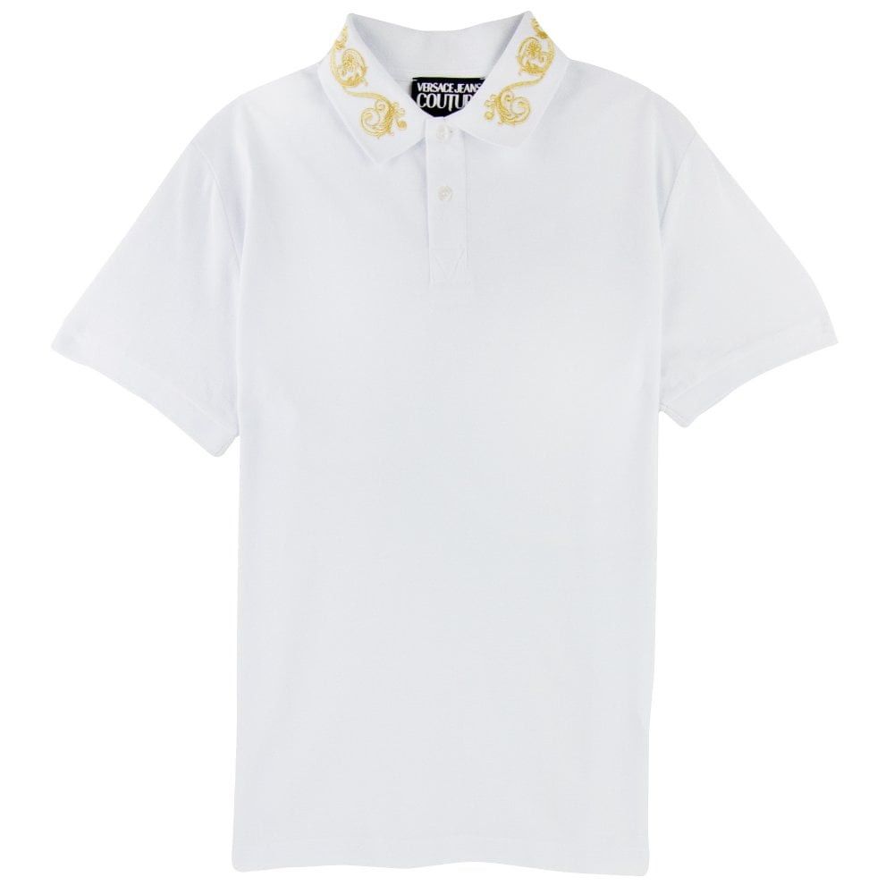 image of NWOT Versace Jeans Couture Baroque Collar Polo, 50It/us M in White/Gold, Men's (Size Medium)