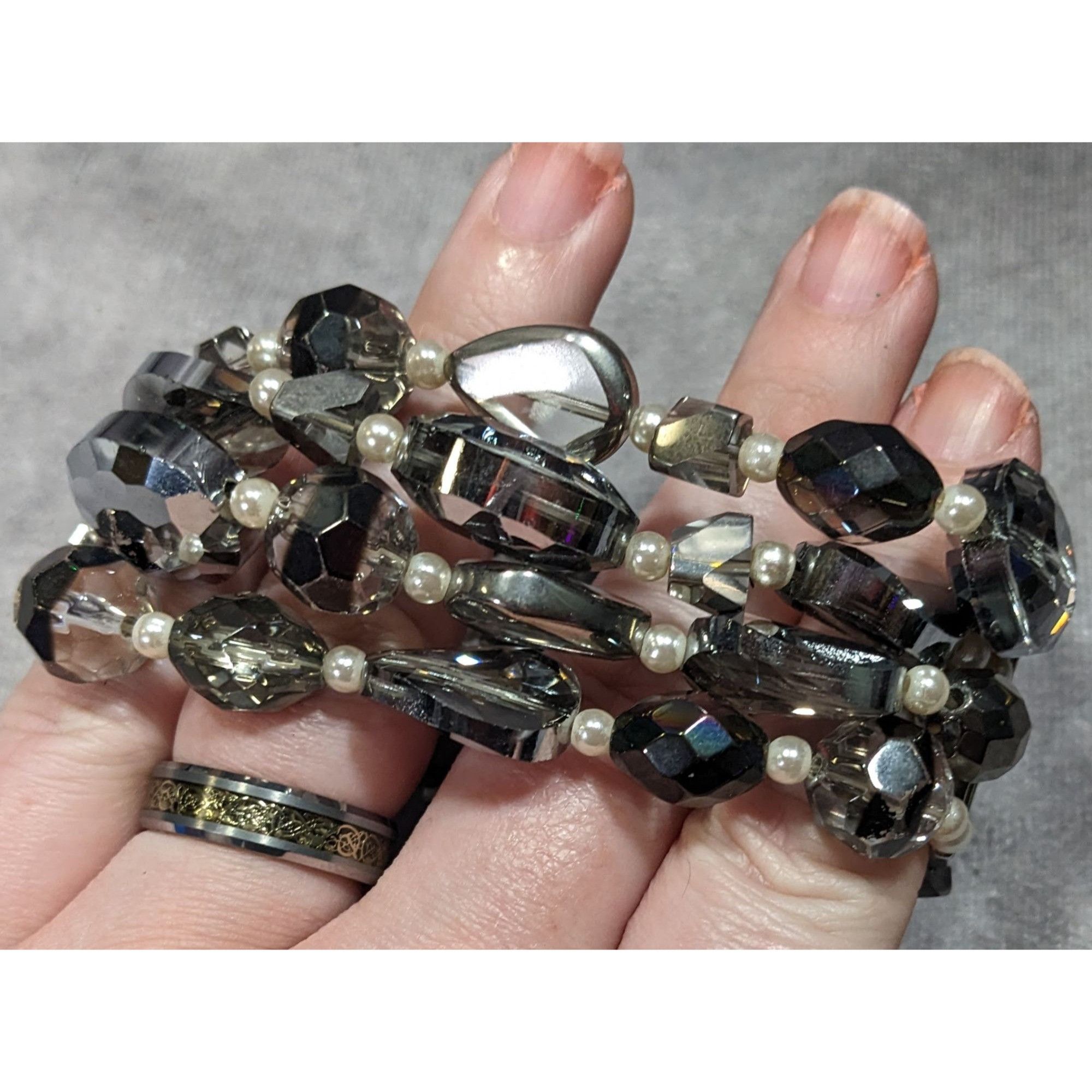 Other Elegant Smokey Glass And Faux Pearl Layered Beaded Stretch B Size ONE SIZE - 6 Thumbnail