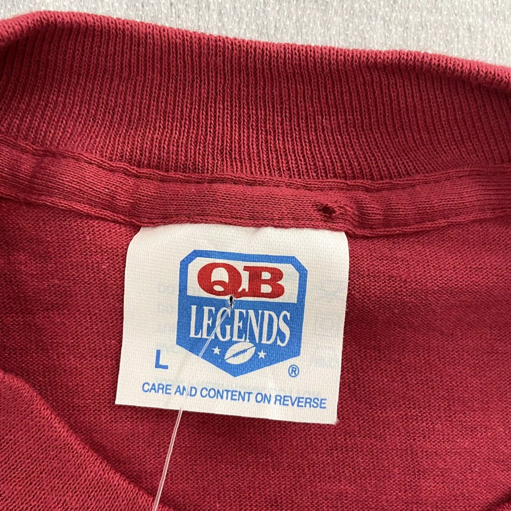 Vintage VINTAGE QB Legends Cotton T-Shirt Men Large Red 90s Crew Neck Short Sleeve Single Stitch Size US L / EU 52-54 / 3 - 4 Thumbnail