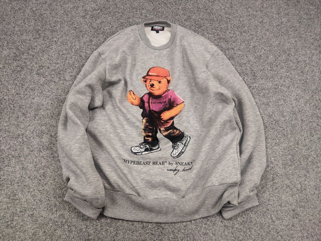 Vintage Sneaky Drip Bear Crew Chek Gray Sweatshirt Supreme Style Size US M / EU 48-50 / 2 - 2 Thumbnail