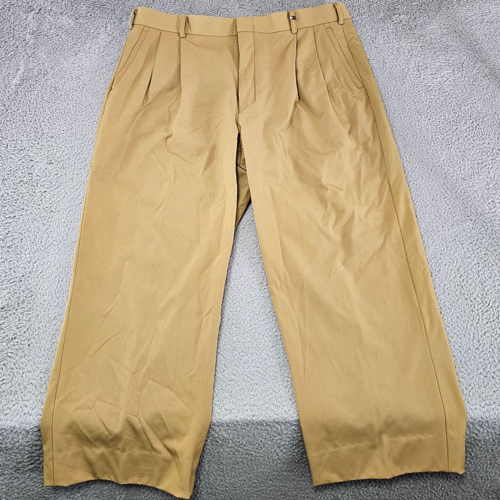 Von Dutch VINTAGE Von Dutch Pants Mens 36x24 Khaki Stretch Straight Pleated Chino Trousers Size US 36 / EU 52 - 2 Thumbnail