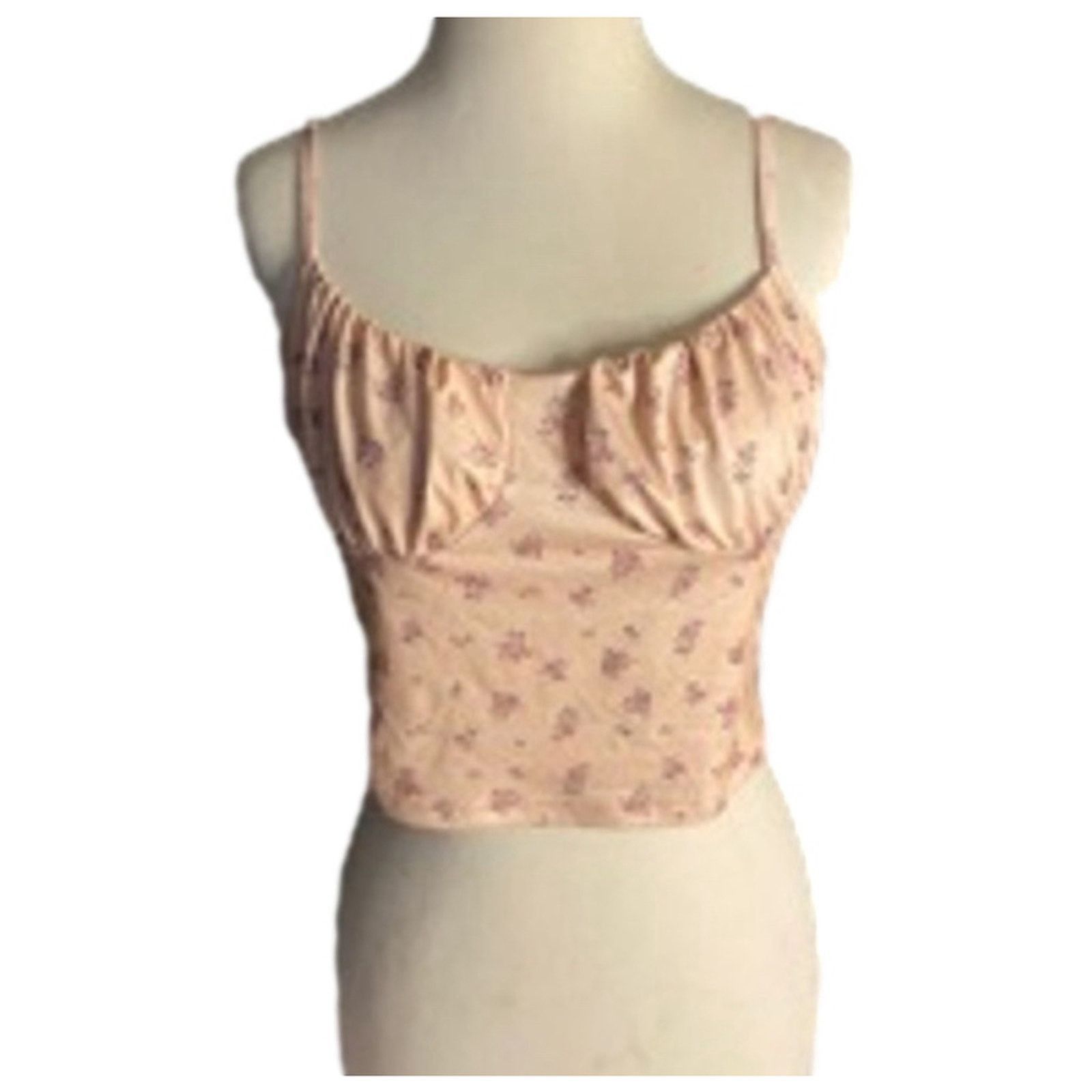 Shein SHEIN Pink Floral Ruched Crop Tank Y2K Milkmaid Style M Size M / US 6-8 / IT 42-44 - 2 Thumbnail