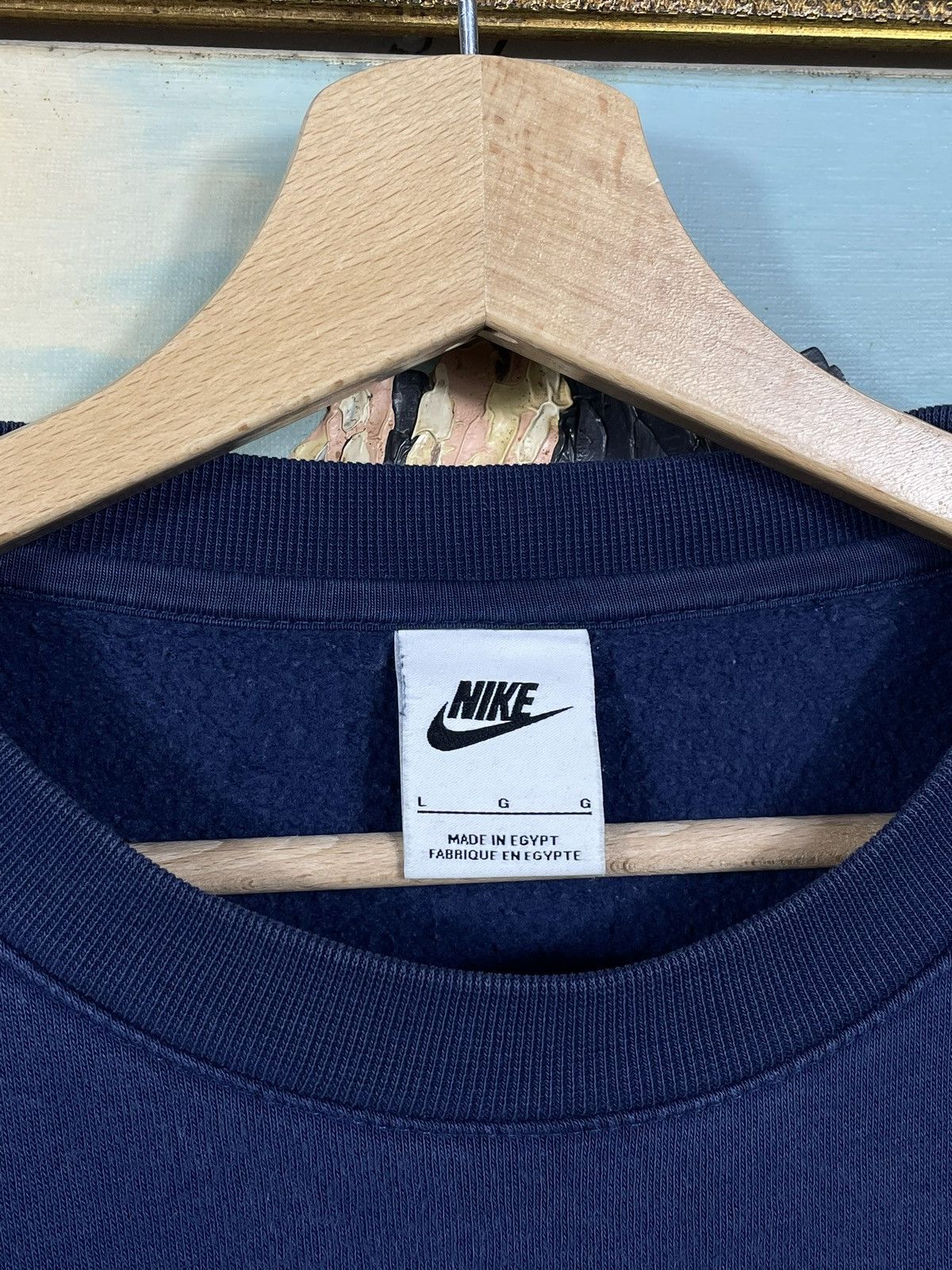 Nike × Vintage Navy Crewneck Nike Loose Skate Hiphop Rap Center Swoosh Size US L / EU 52-54 / 3 - 6 Thumbnail