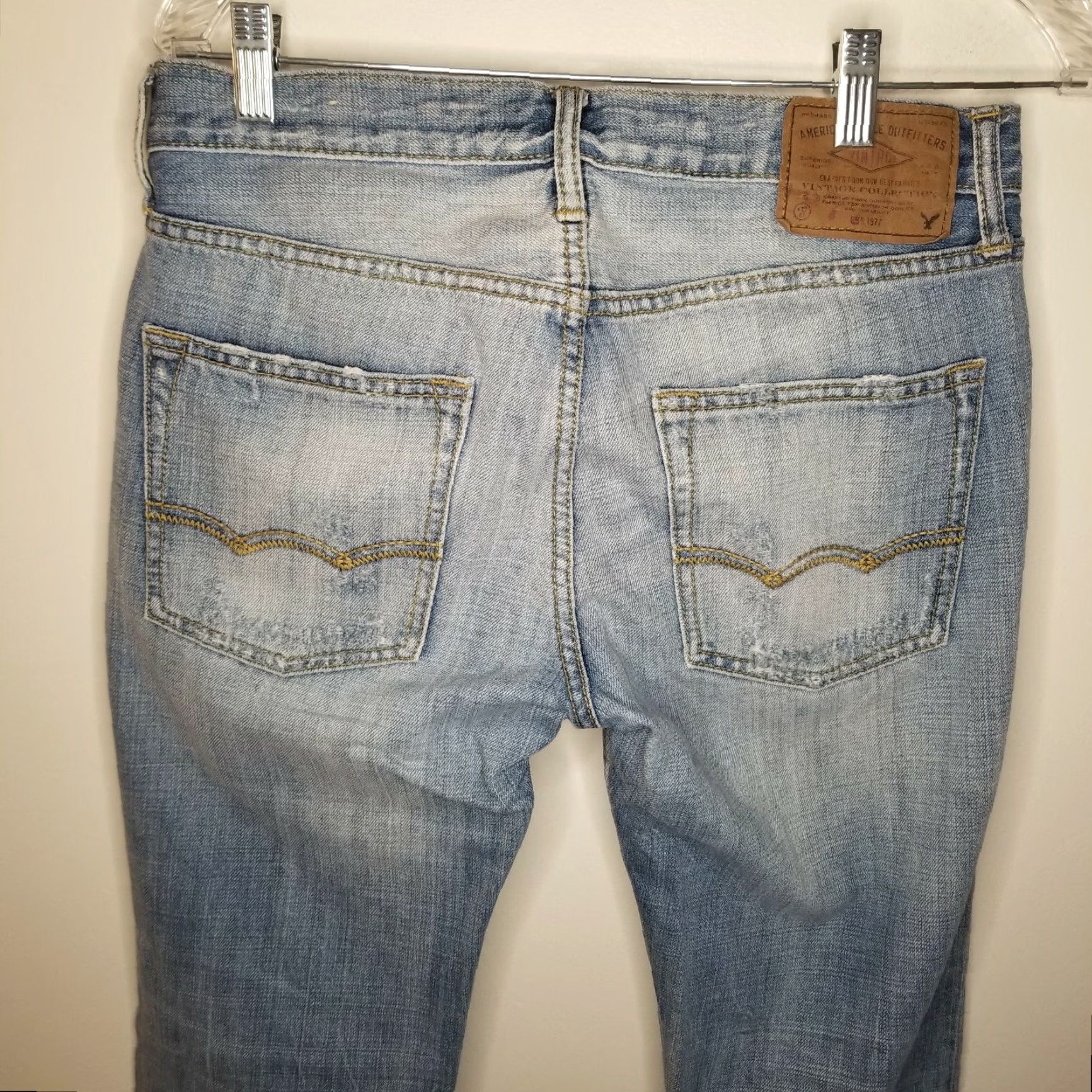 American Eagle Outfitters American Eagle Jeans Mens Slim Straight 29x30 Blue Distressed Ripped Regular Inseam 30 Size US 29 - 6 Thumbnail