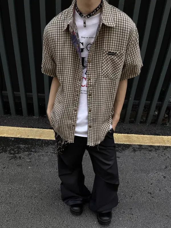 Japanese Brand Honoka x Ayase Gray Plaid Loose Casual Plaid Shirt Size US L / EU 52-54 / 3 - 3 Thumbnail