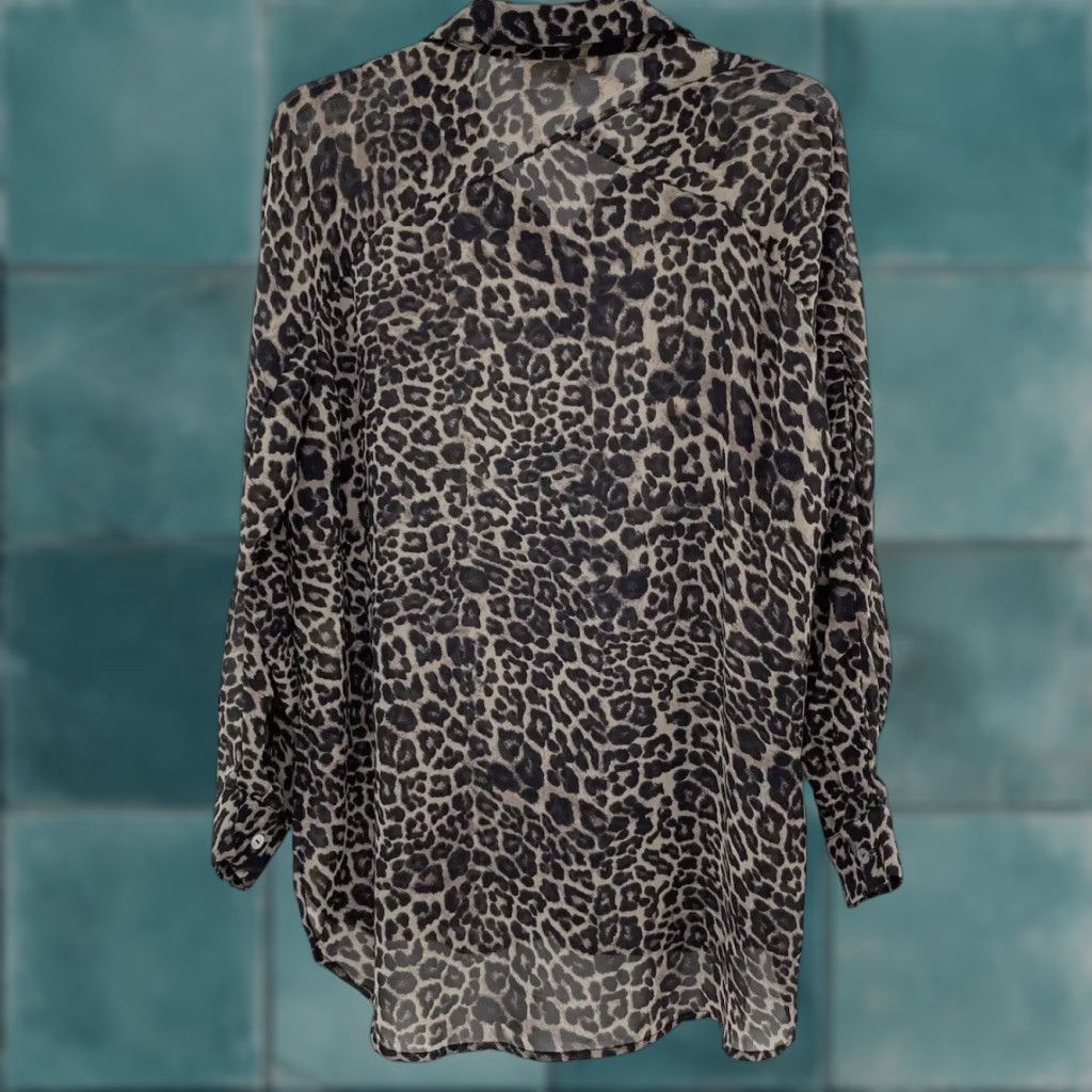 Vintage Lovestitch Cheetah Print Button Up Shirt Women Small Chiffon Sheer Collared Long Sleeve Beige Size S / US 4 / IT 40 - 1 Thumbnail