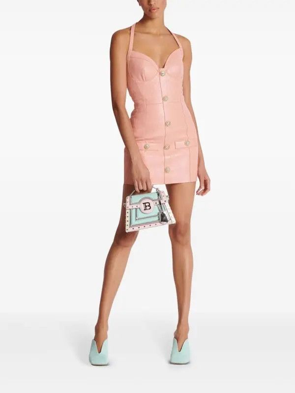 Balmain o1s1wg110725 Halterneck Leather Dress in Pink Size L / US 10 / IT 46 - 2 Thumbnail