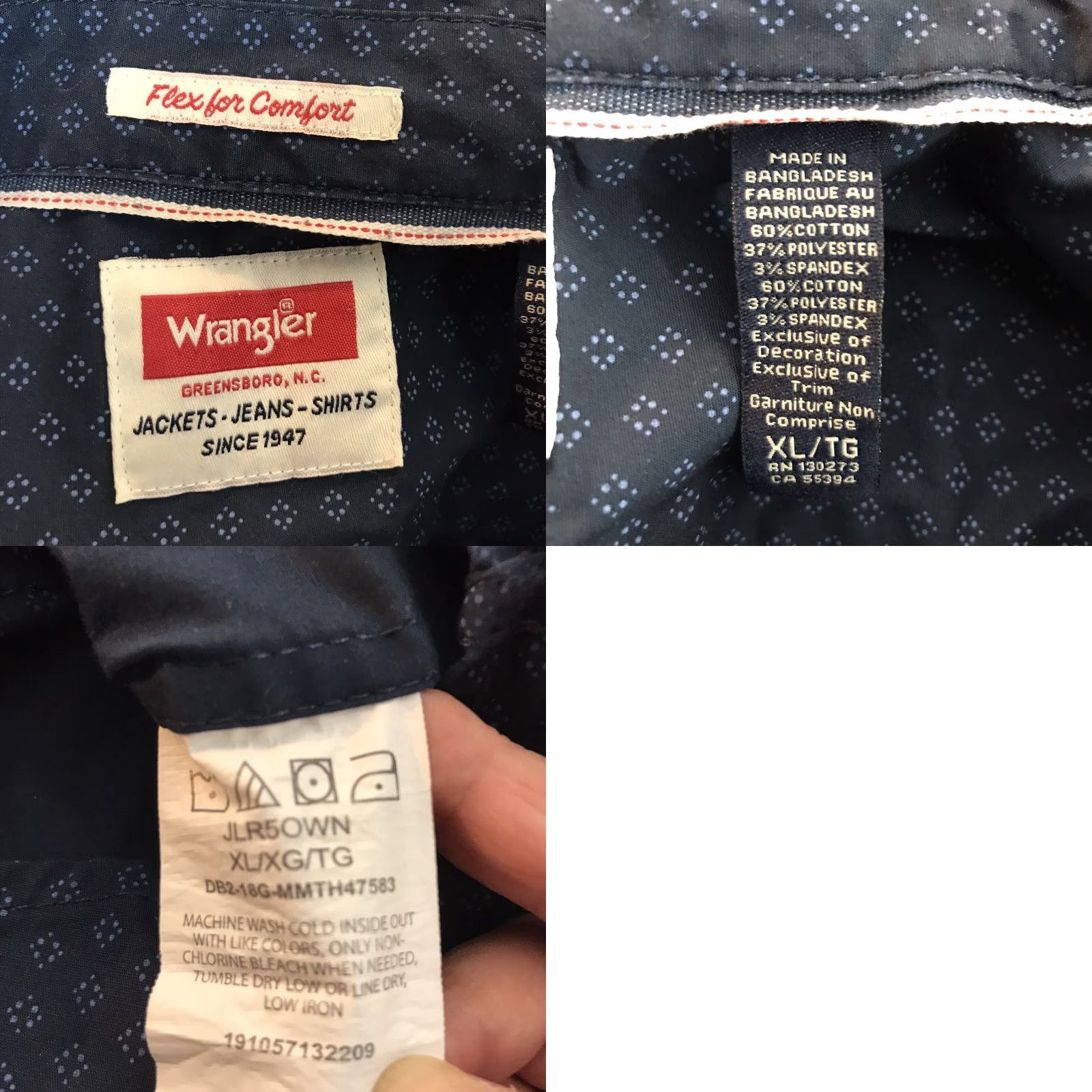 Wrangler Wrangler Button-Up Mens XL Navy Geometric Pattern Button-Down Shirt Long Sleeve Regular Fit Size US XL / EU 56 / 4 - 8 Thumbnail