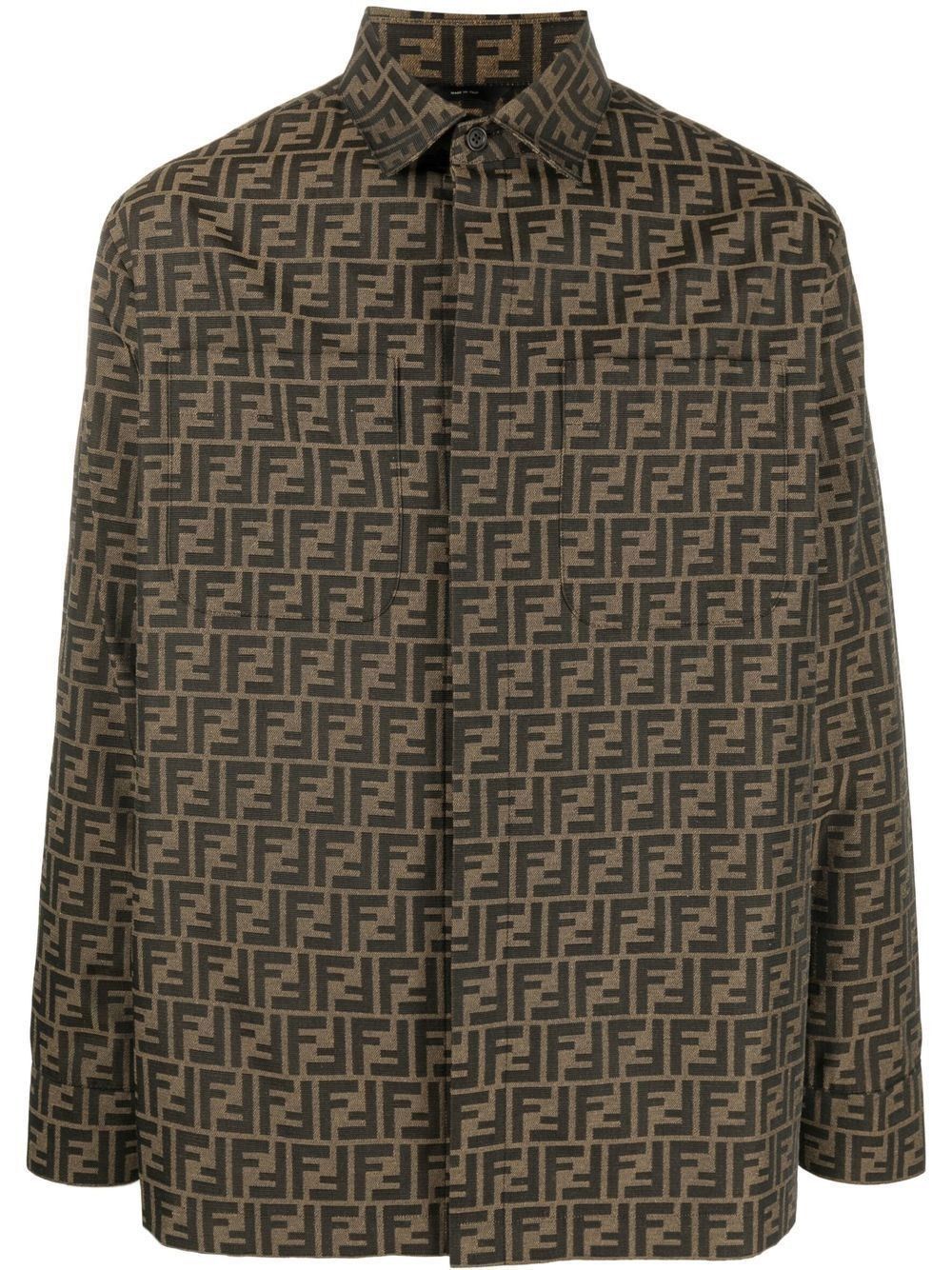 image of Fendi Ff Jacquard Fabric Shirt Jacket in Brown, Men's (Size Medium)
