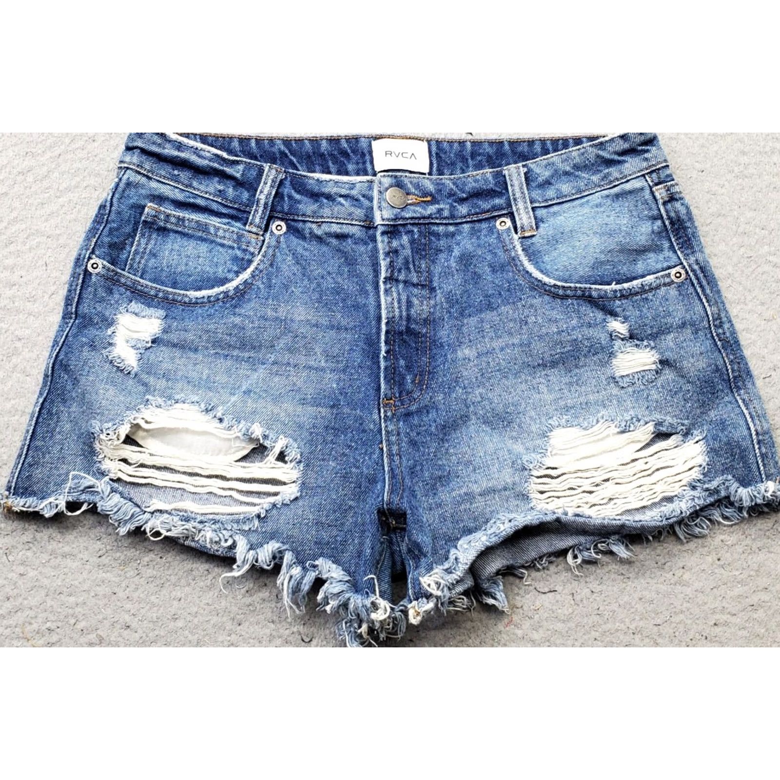 RVCA RVCA Boyfriend Shorts Women 27 Blue Denim Distressed 5-Pocket Frayed Hem Outdoor Size 27" / US 4 / IT 40 - 2 Thumbnail