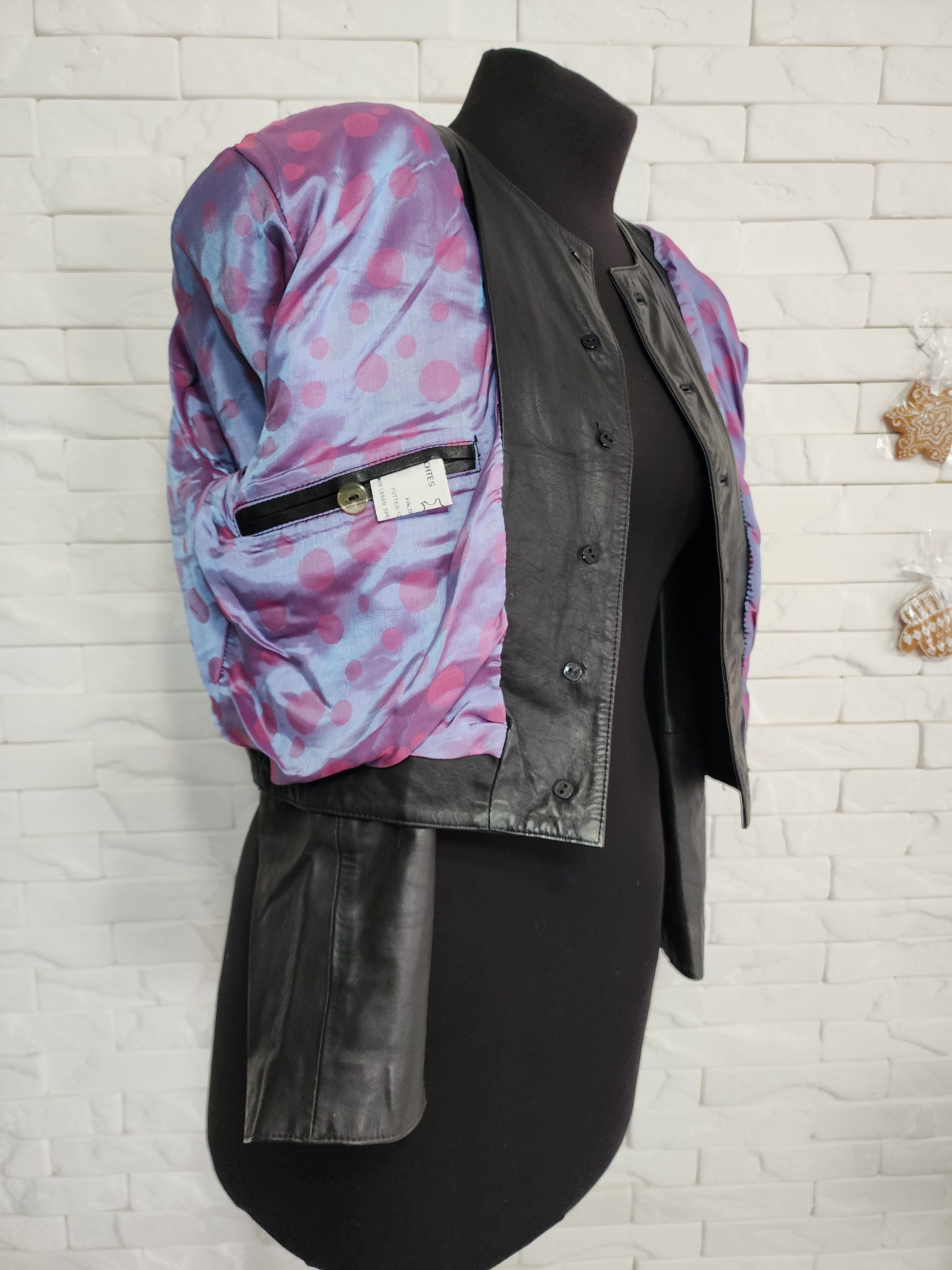 Other Black Leather Jacket: Short Button-Up Women's Coat Size L / US 10 / IT 46 - 8 Thumbnail