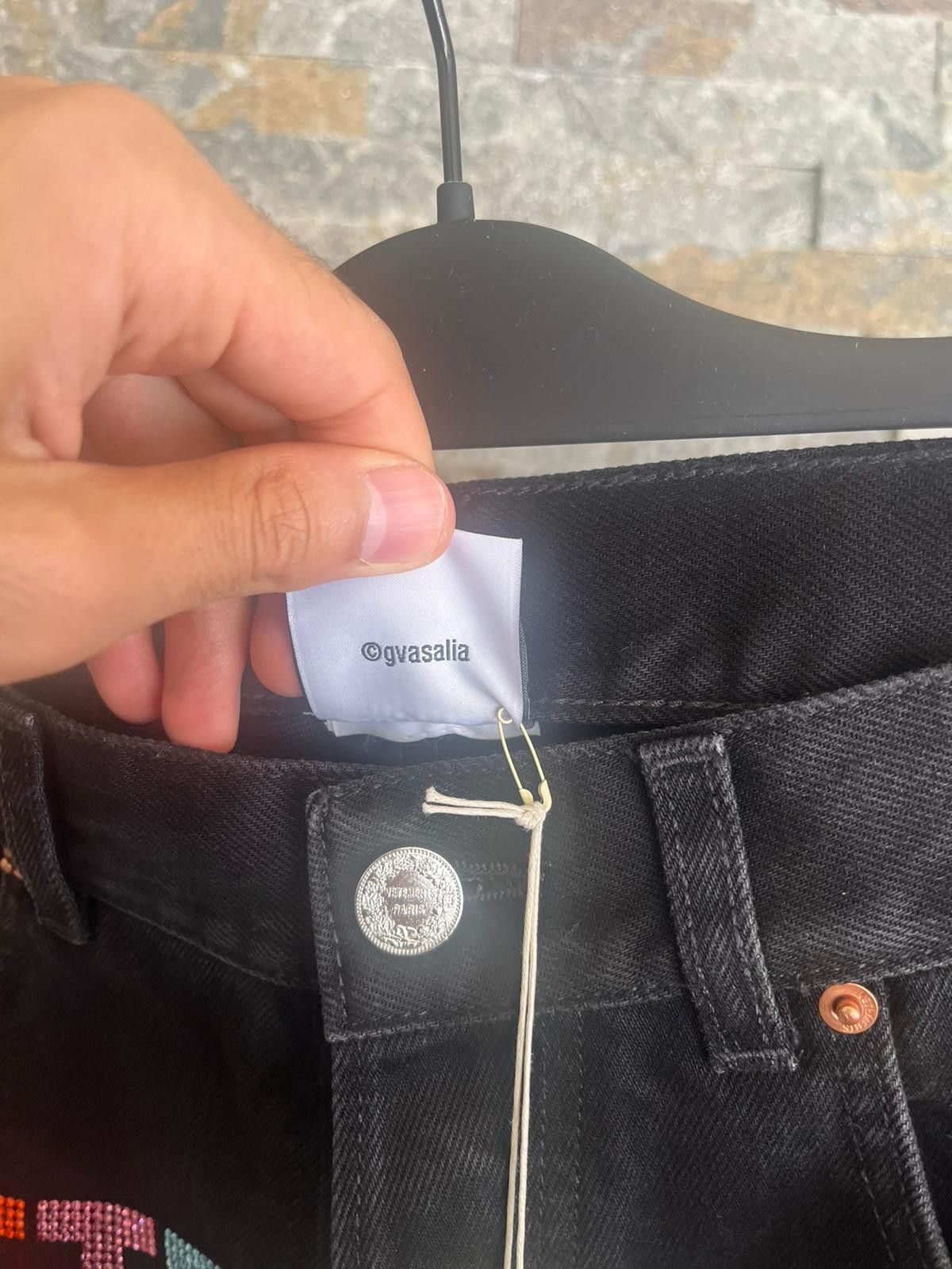 Vetements Multicolor Rainbow Crystal Logo Straight Leg Denim in Black Size US 30 / EU 46 - 12 Thumbnail
