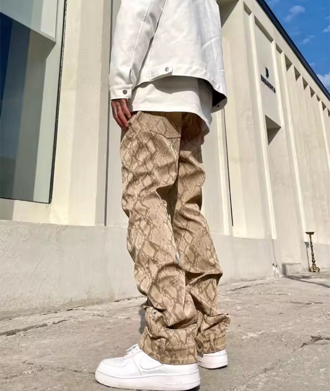 Japanese Brand Python Snake Print PU Leather Pants w/ Cargo Zips & Straps Size US 34 / EU 50 - 5 Thumbnail