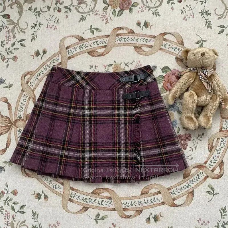 Burberry Purple Plaid Wool Skirt.