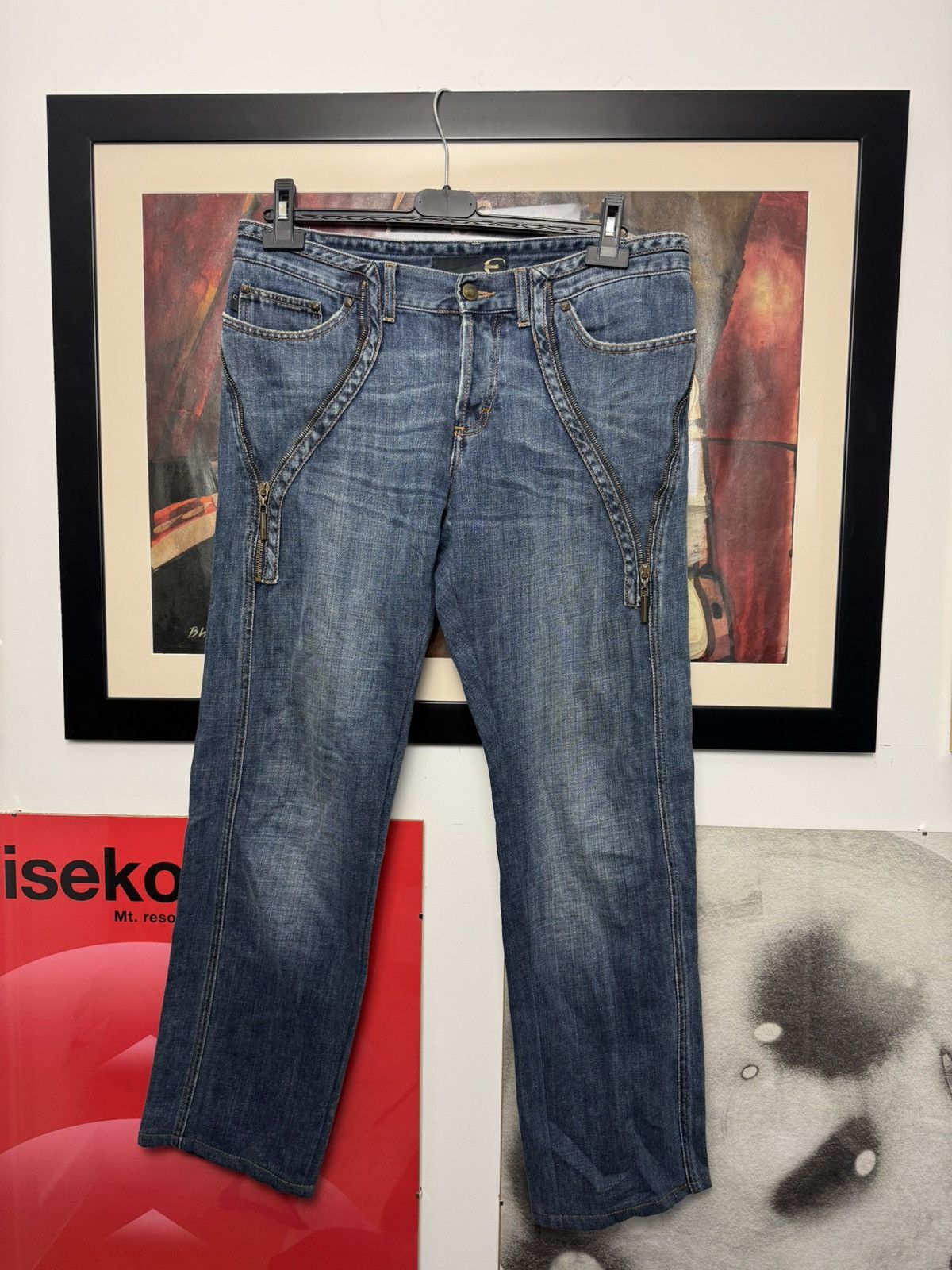 Just Cavalli Just Cavalli Vintage Y2k Zips Denim Pant Jeans Avant Garde Size US 33 - 1 Thumbnail