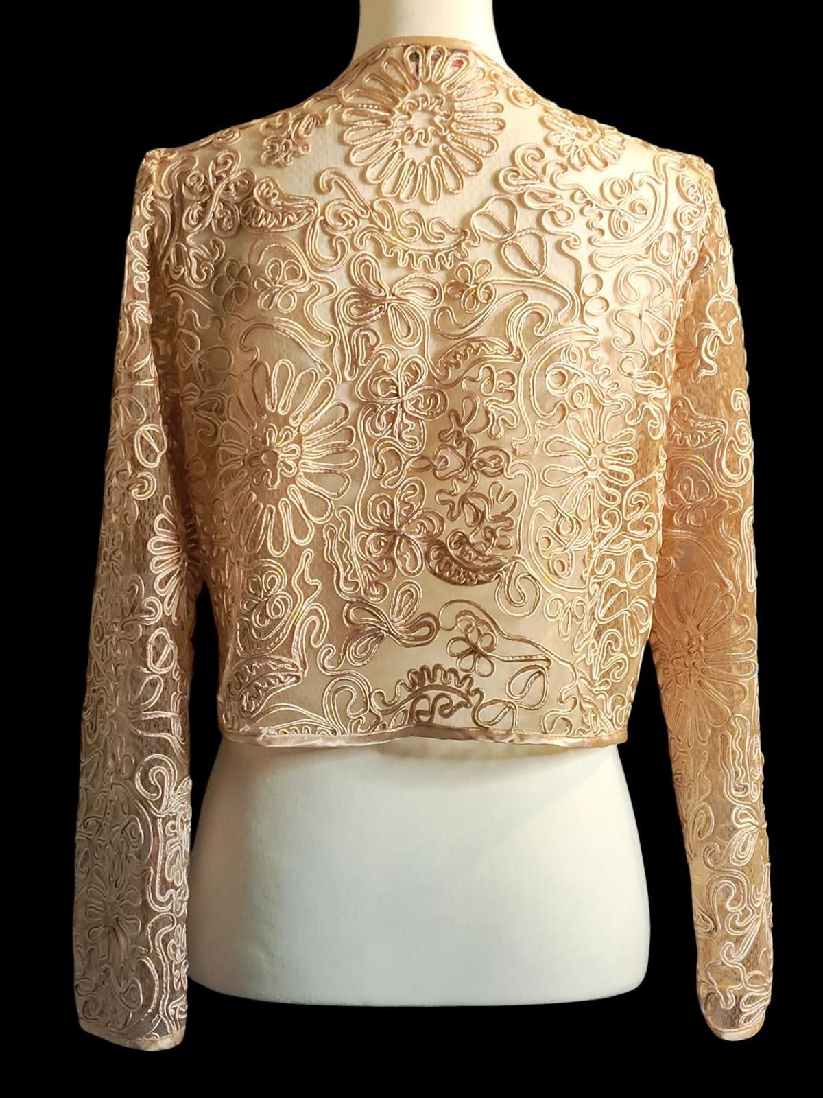Other EY Signature Women's Beige Embroidered Sheer Blazer Size L / US 10 / IT 46 - 6 Thumbnail